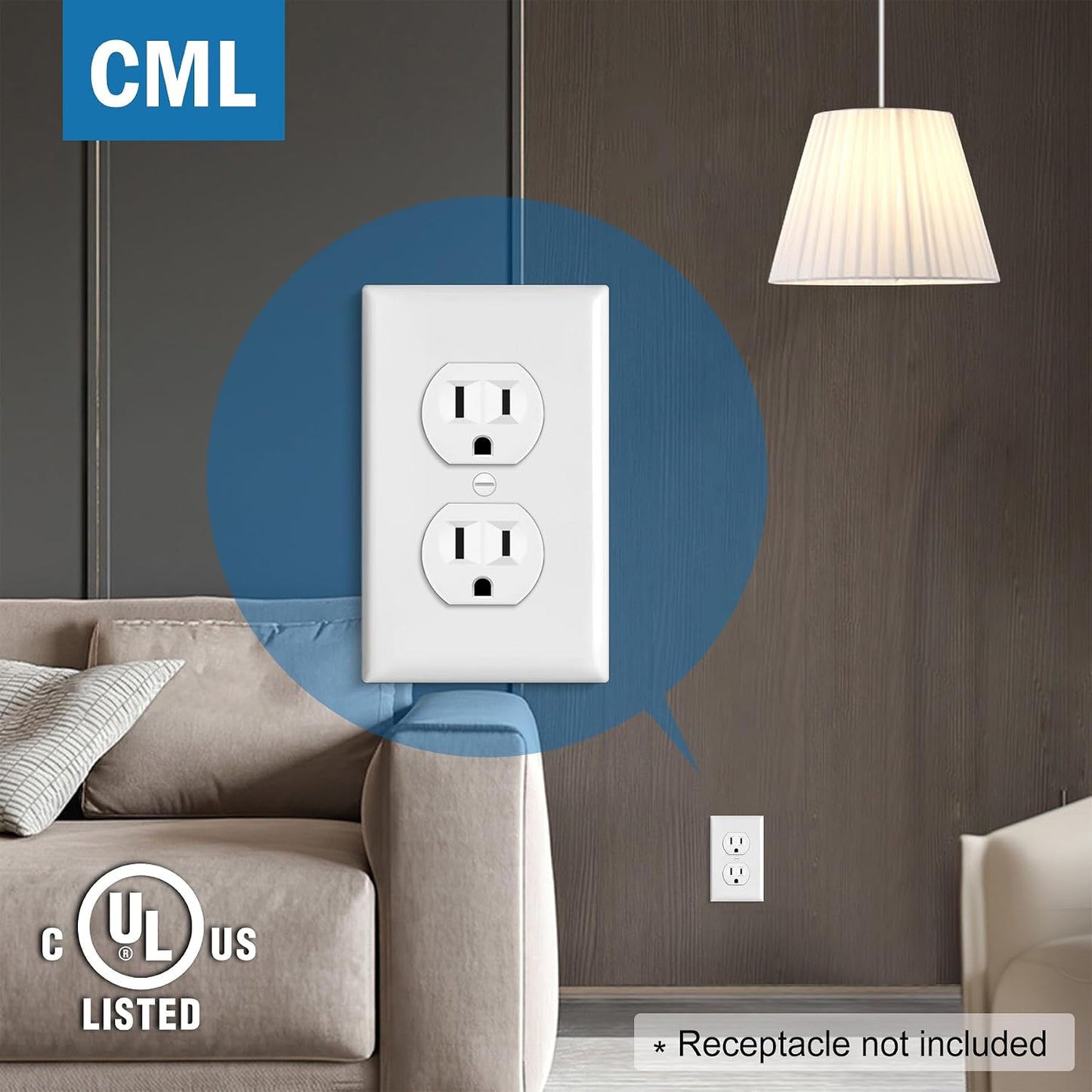 CML Duplex Outlet Covers, 50 Pack Electrical Outlet Wall Plate, 1-Gang Switch Plates, Dual Receptacle Faceplate