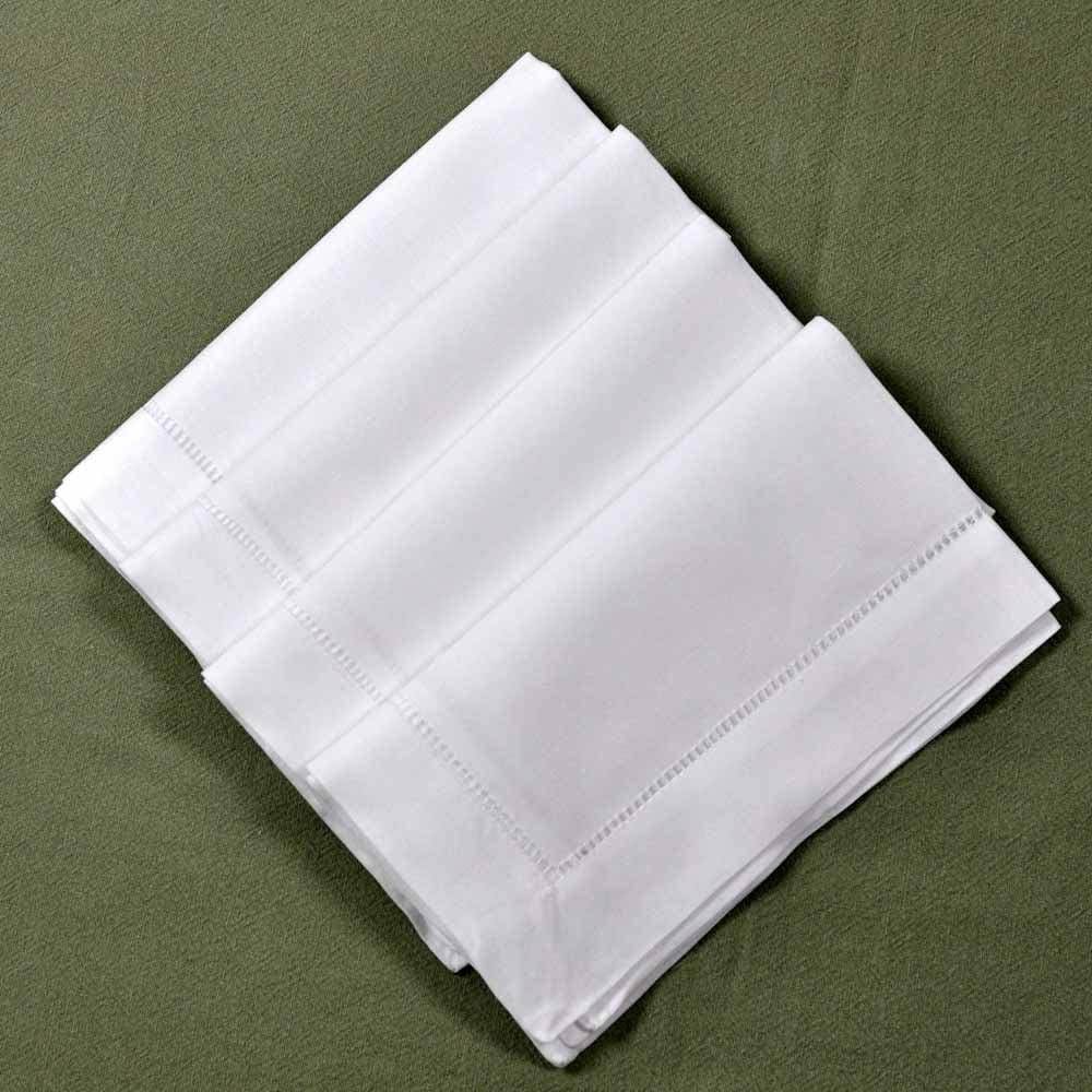 White Linen Cotton Blend Hemstitched Dinner Napkins- Set of 4 18" X 18" Ladder Hem Stitch Cloth Napkin