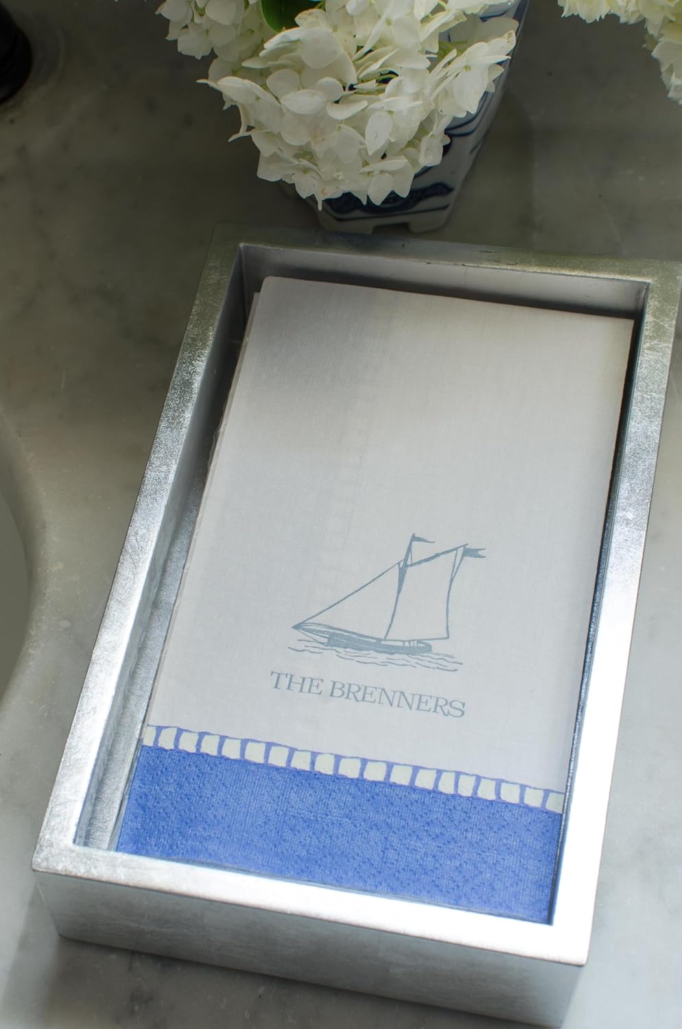 Lacquer Napkin Holder / Guest Towel / Silver