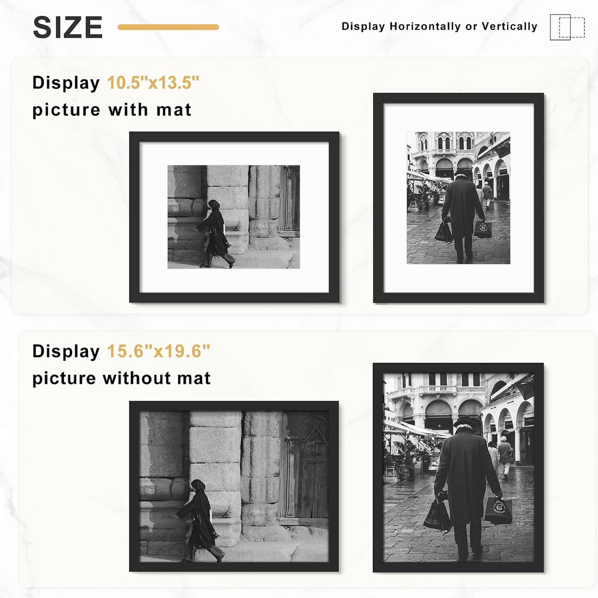 16x20 Picture Frame Set of 7, Black Poster Frames for Wall | Fits 11x14 Photos With Mat or 16x20 Art Prints Without