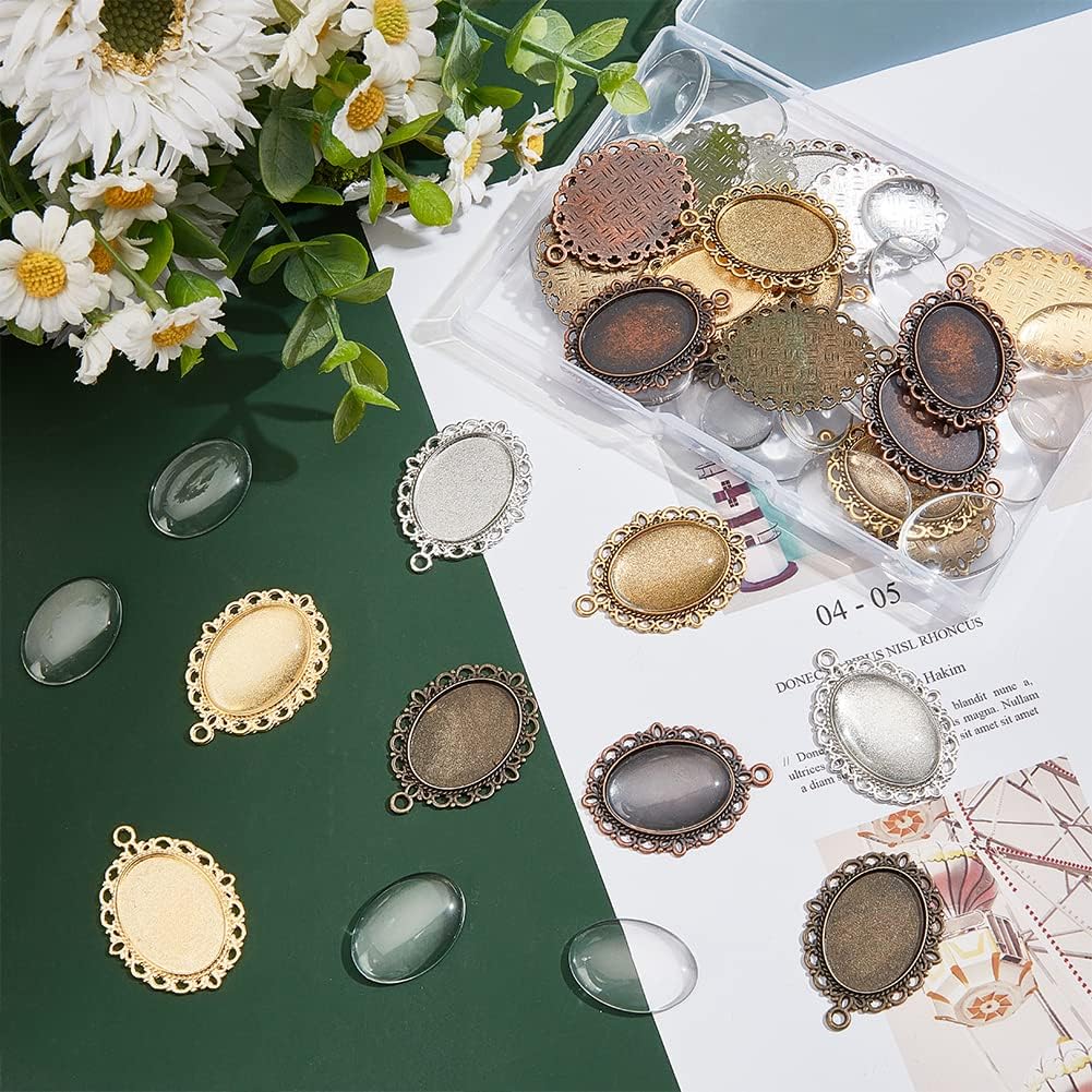 mm Glass Cabochon Dome Tiles / 7 Color Oval - 30 Sets / 25 x 18 / Set of 60