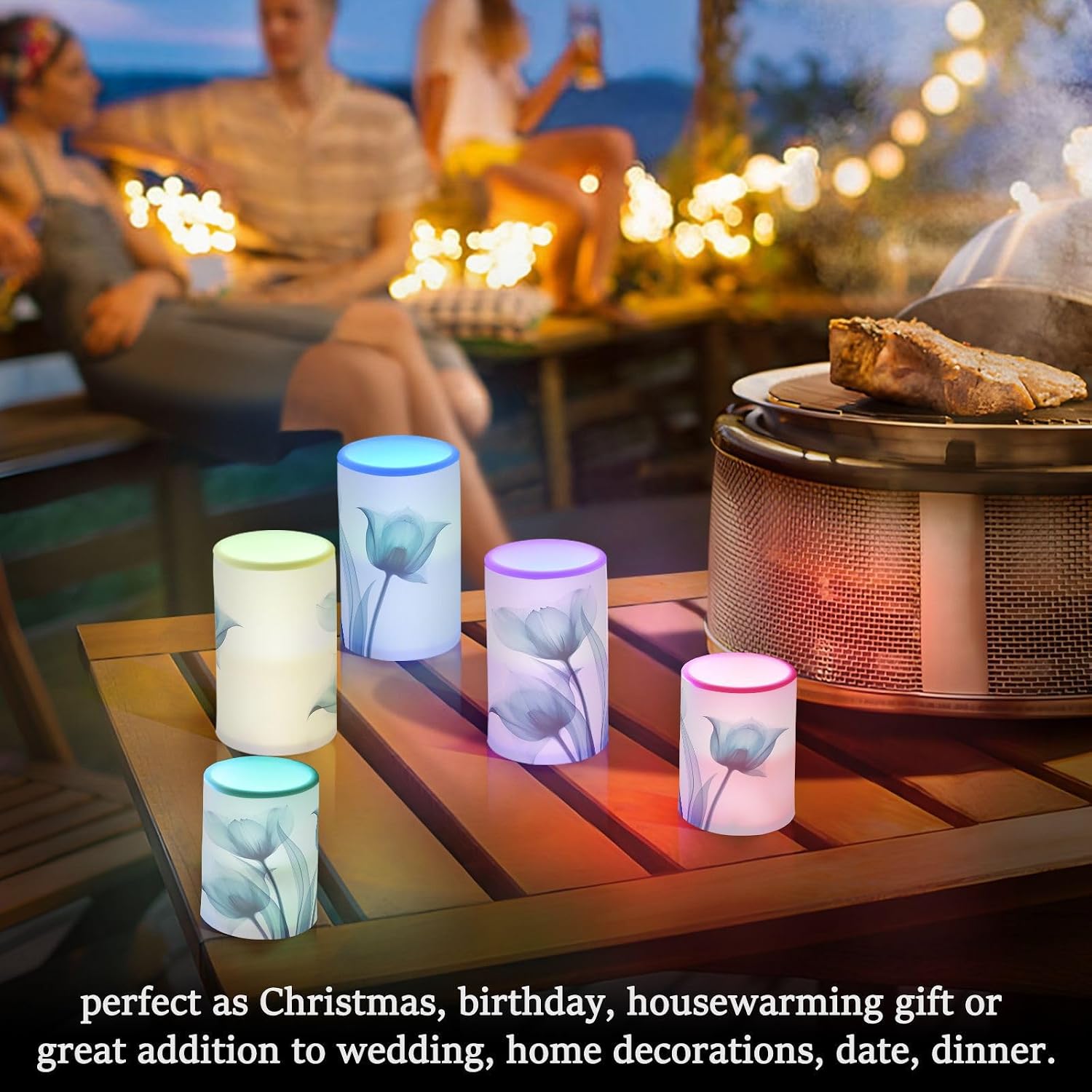 Flickering Flameless Candles, Blue Tulip Flower LED Candles with Remote Timer, Set of 2 Battery Operated Candle for