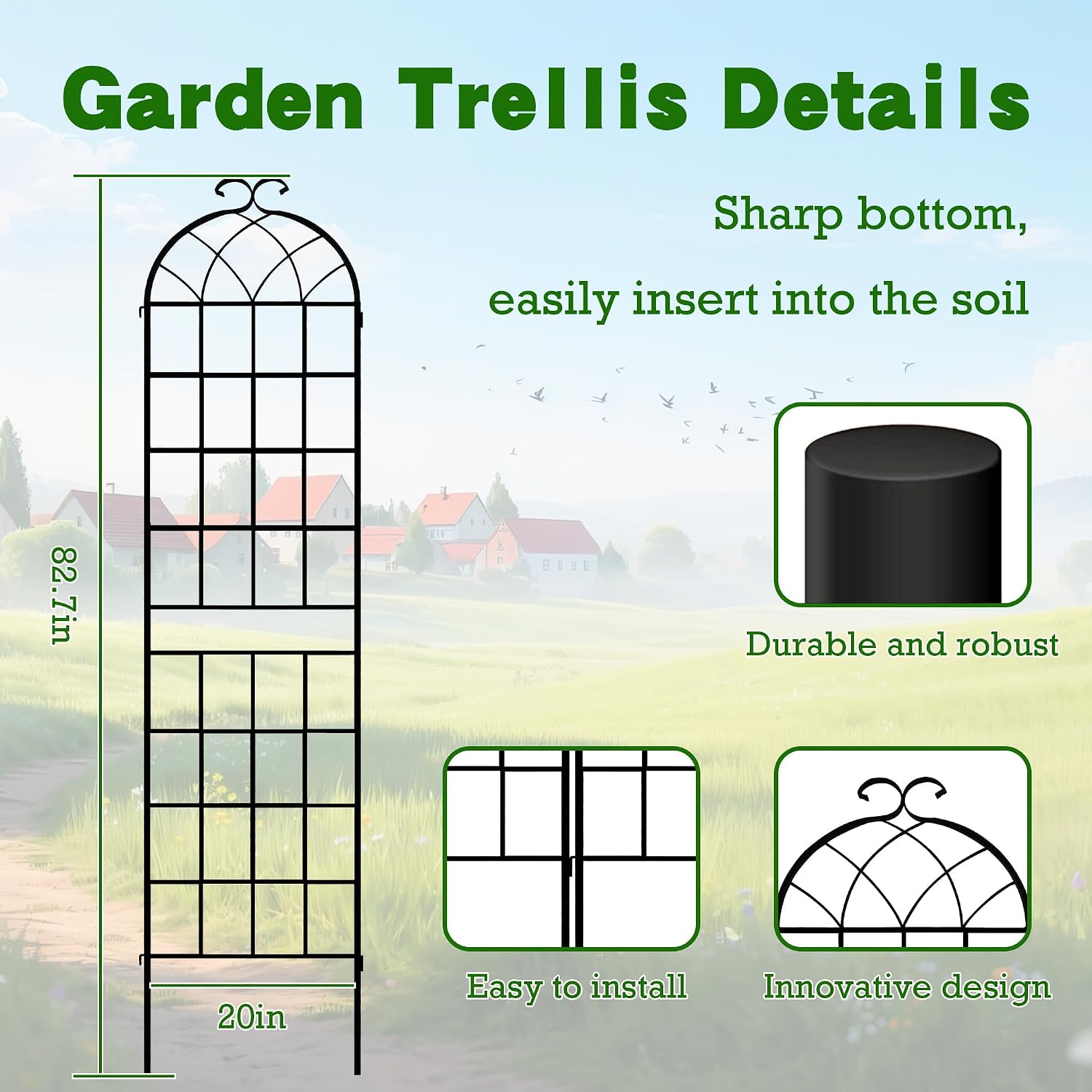 82.7 x 40in Rustic Iron Arch Decoration Garden Trellis with Black Metal Coating – Perfect for Supporting Climbing