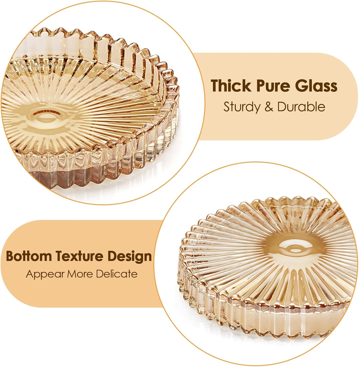 Glass Coasters for Drinks Crystal Coaster Round Chic Cup Mat Coffee Table / Amber / Clear / Set of 5