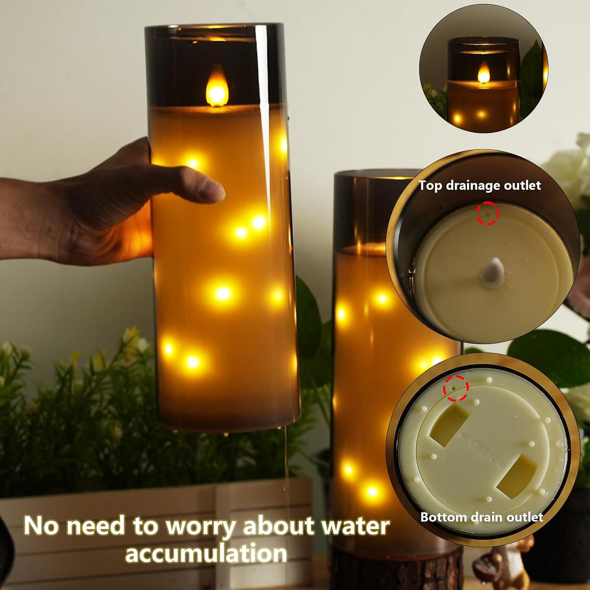 kakoya 11" x 4" Large Outdoor Waterproof Flameless LED Candles with Remote and Timer,Acrylic Pillar Candles Battery