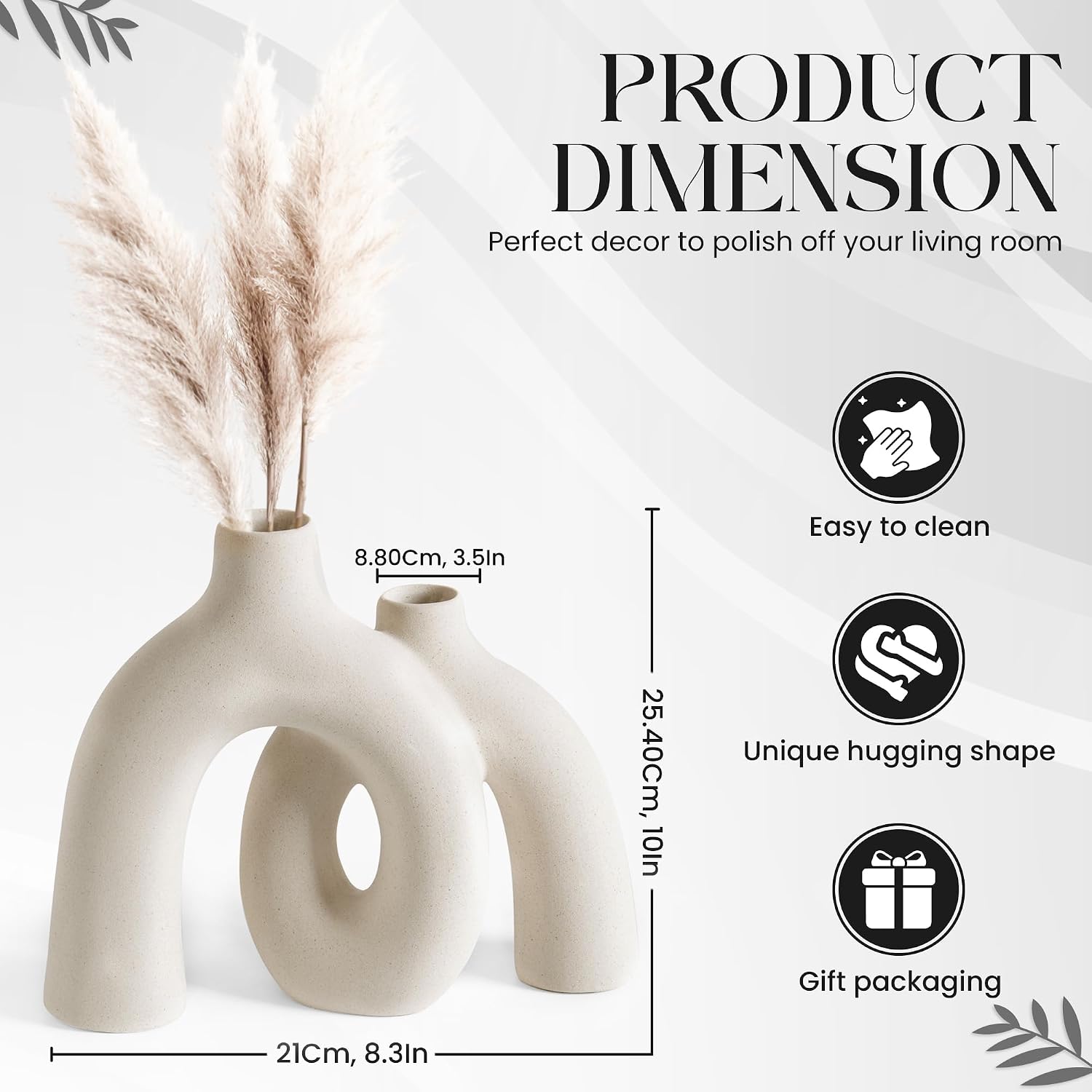 Ceramic Hug Vase Modern Donut Style Hugging Vases for Flowers Minimalist Decor / Creamy White