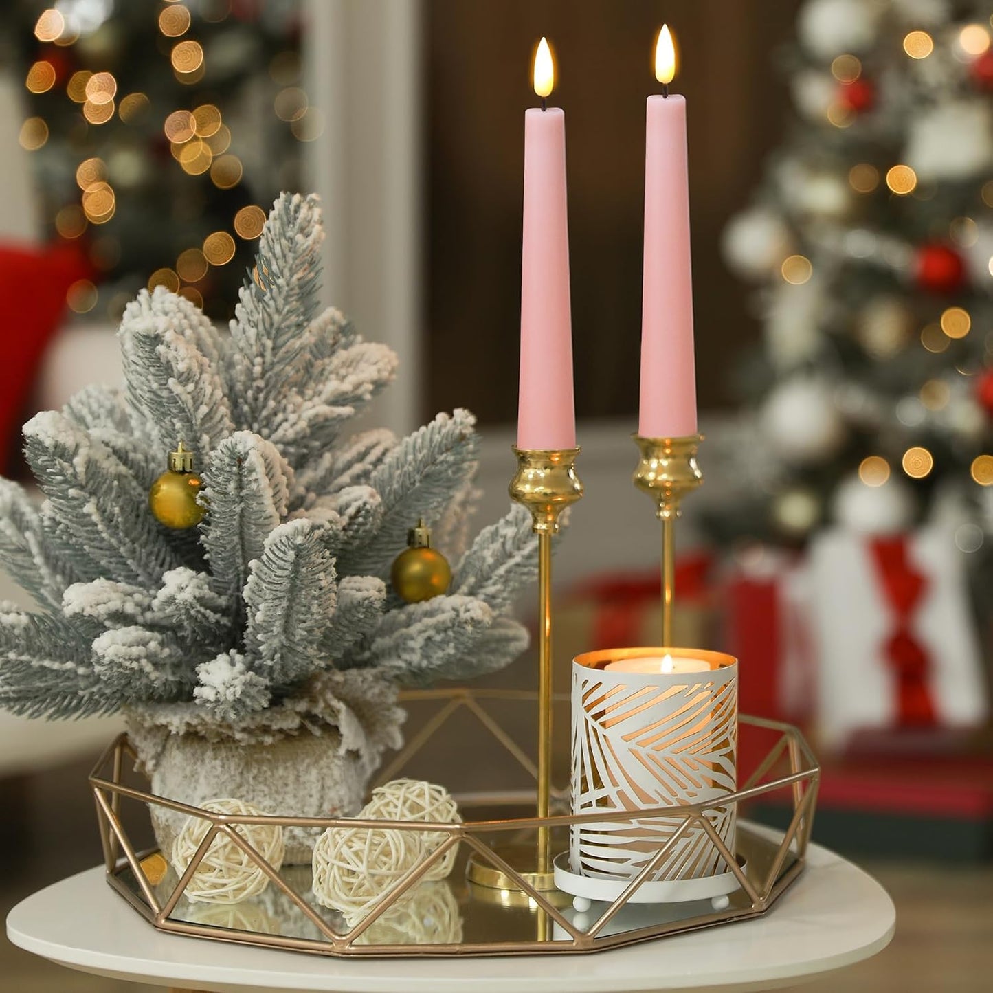 Short Pink Flameless Taper Candles with Remote Set of 6 | Flickering LED Candlesticks, Real Wax Coating, 2 AAA Battery