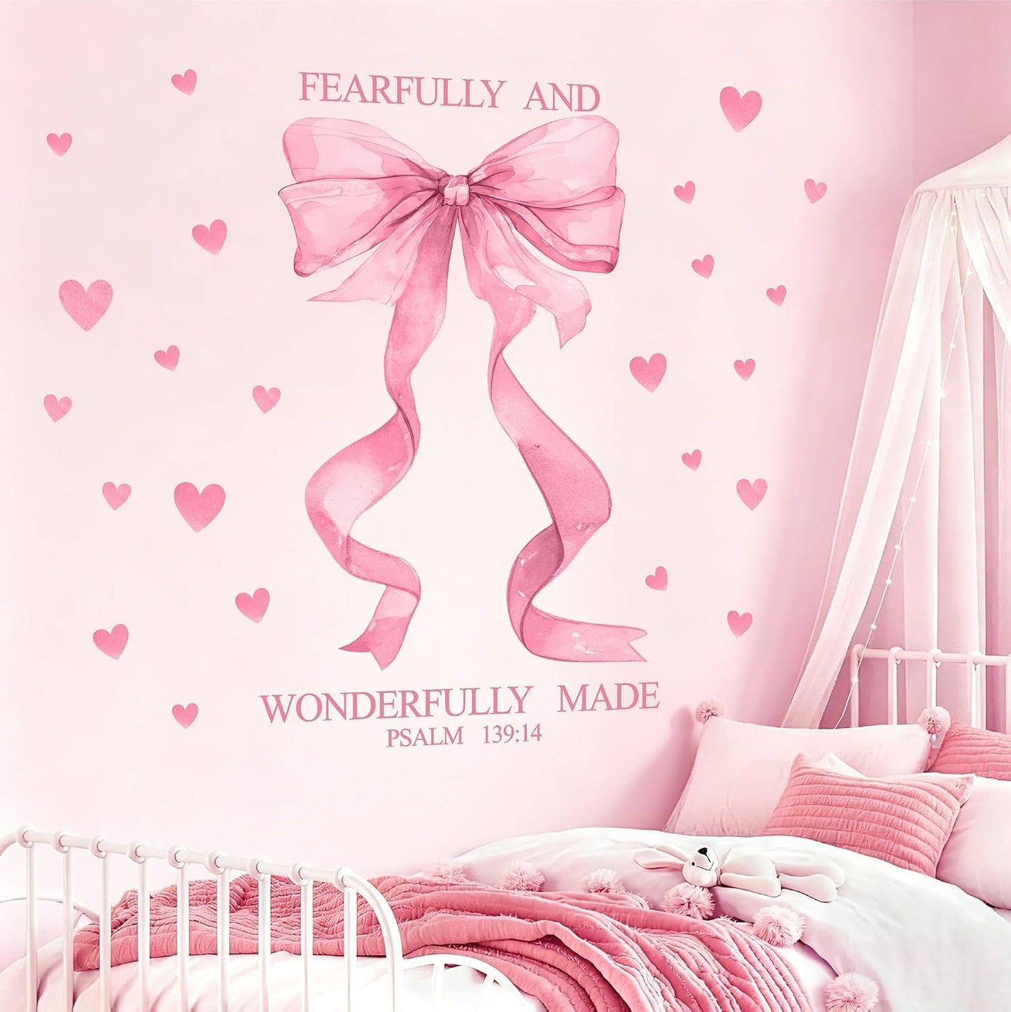 Pink Bow Wall Decor Stickers Inspirational Girls Room Wall Decals Peel and Stick / Large Pink Bow