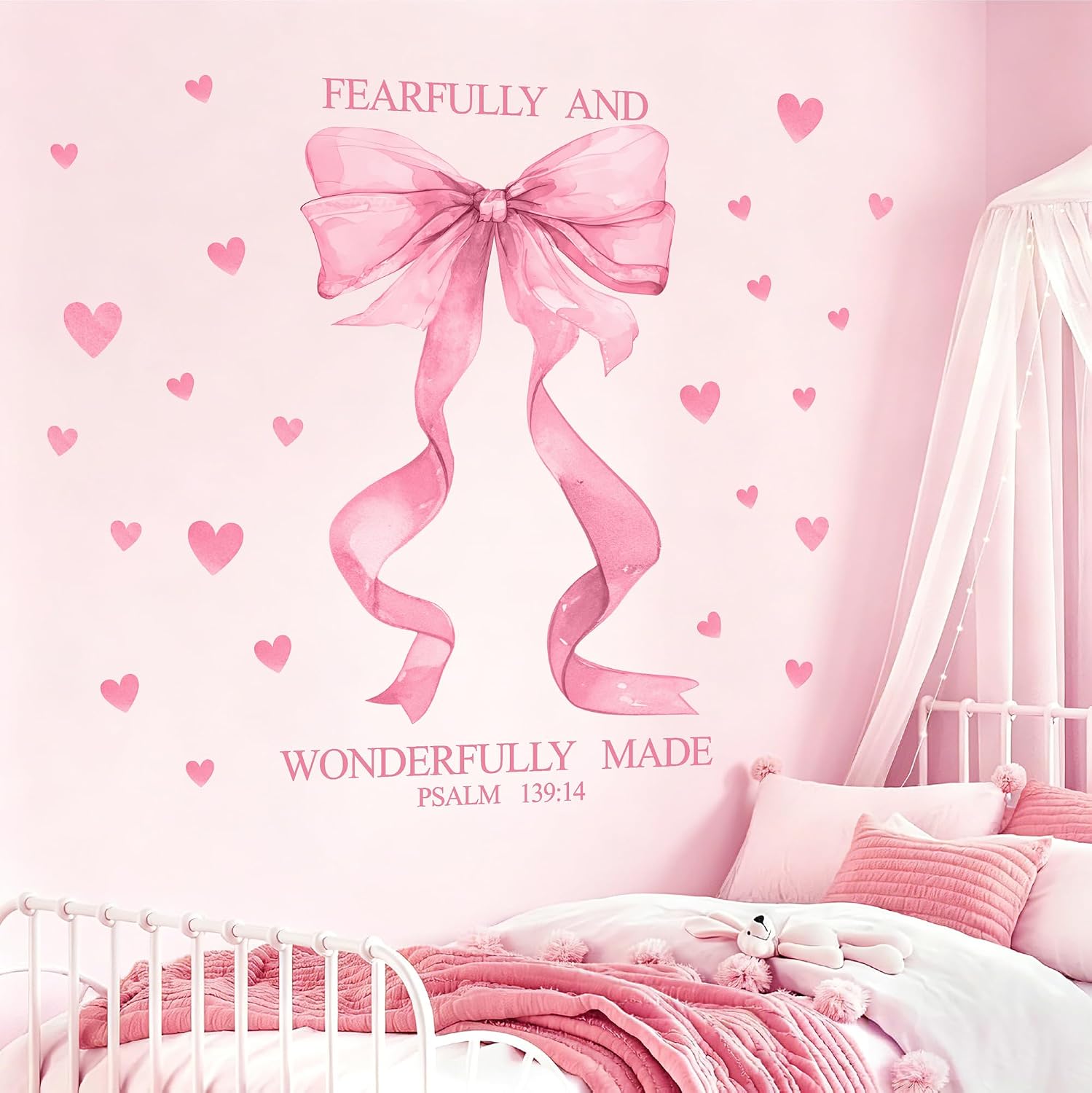 Pink Bow Wall Decor Stickers Inspirational Girls Room Wall Decals Peel and Stick / Large Pink Bow