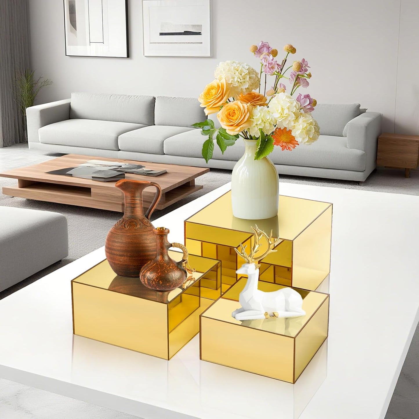 Acrylic Risers Display Stands / Gold / Set of 3