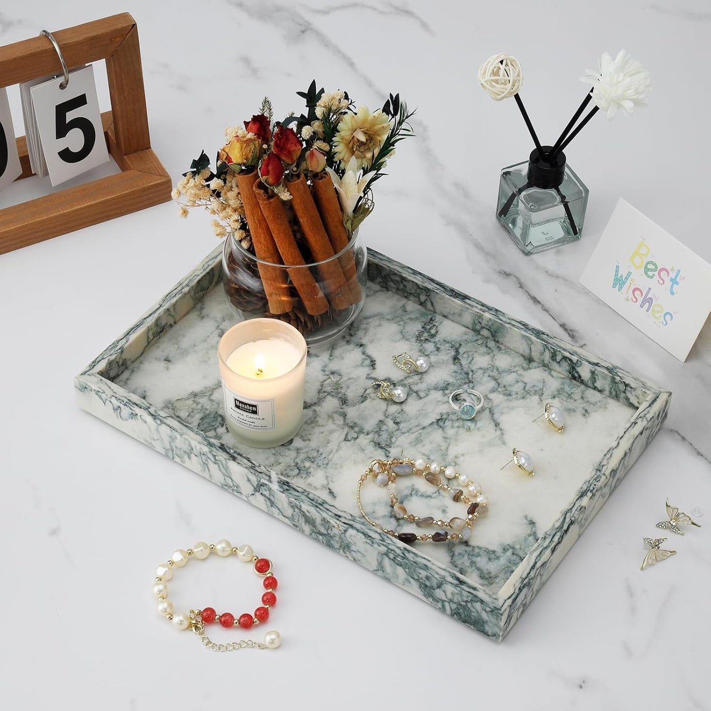 Marble Tray / Stone Trays / Cyan-green / 12 x 8