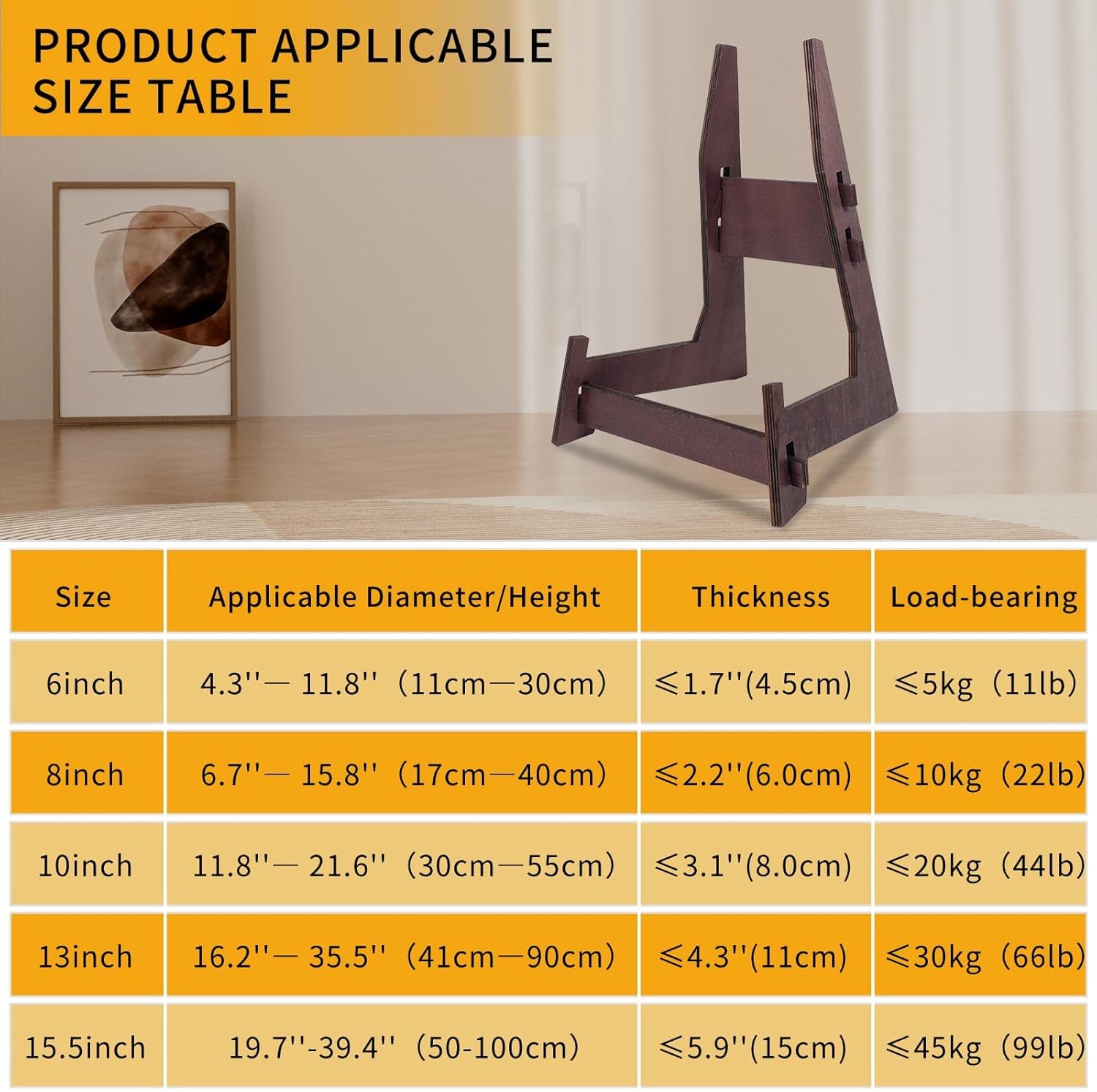 15.5 Inch Large Plate Stands for Display, Wooden, 1 Pack | Picture Frame Stand, Decorative Easel Plate Holder, Heavy