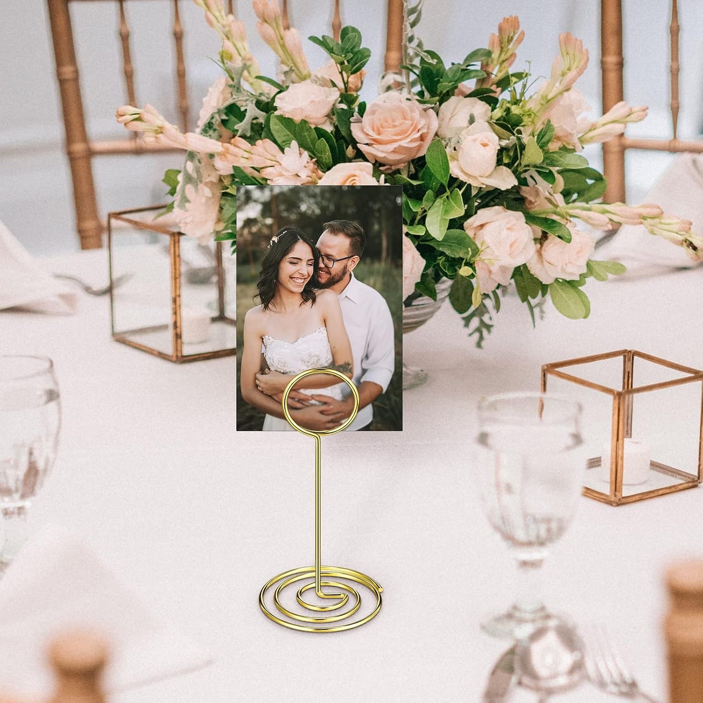 TecUnite 48 pcs 3.35 Inch Picture Clips Table Place Photos Card Holder Gold | number Cards Holds Menus Name, Wedding