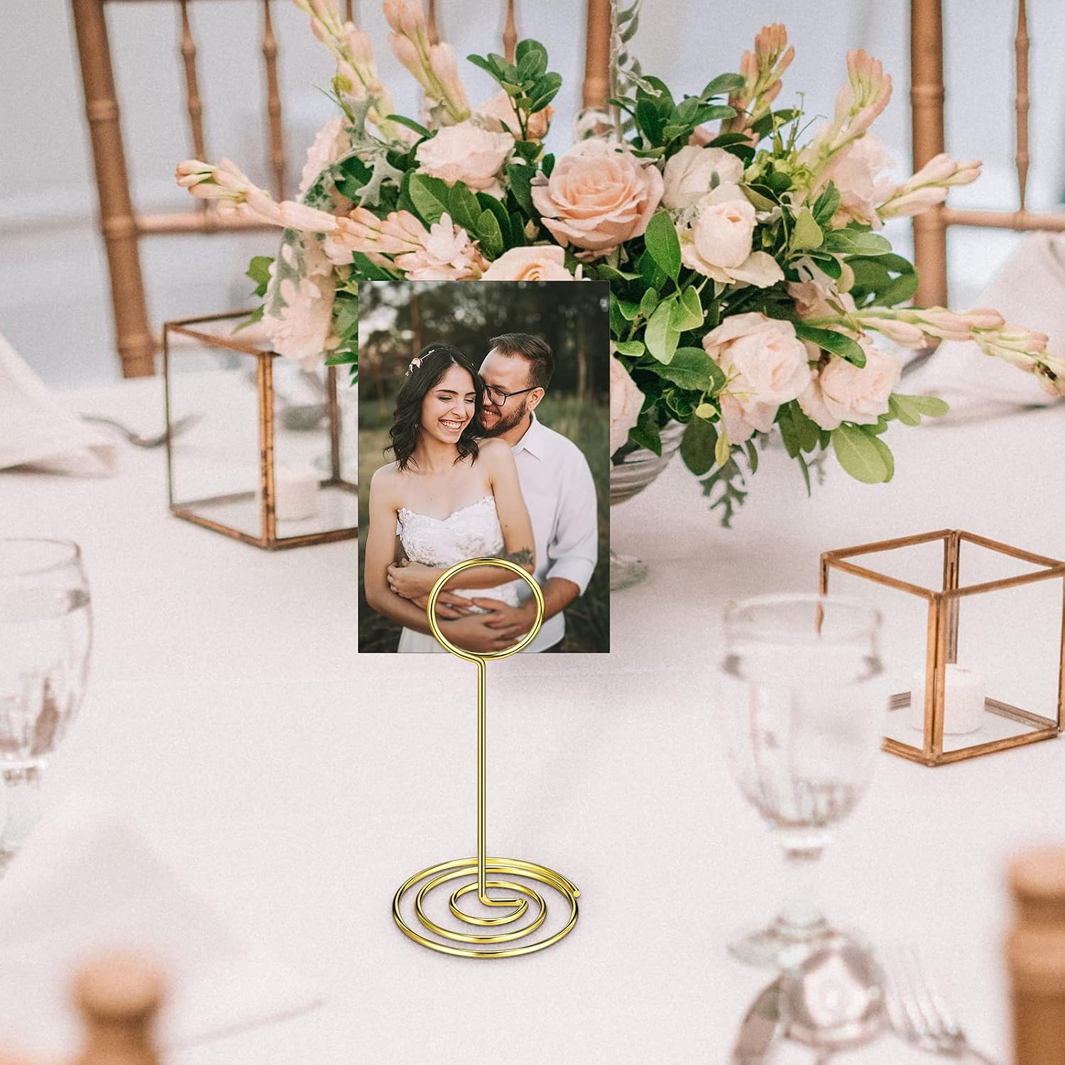 TecUnite 48 pcs 3.35 Inch Picture Clips Table Place Photos Card Holder Gold | number Cards Holds Menus Name, Wedding