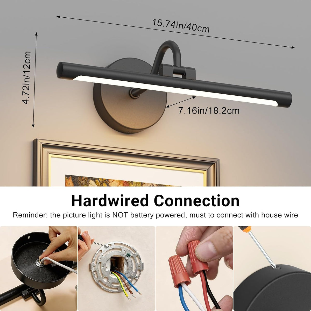 Tipace Hard-Wired LED Picture Light Fixtures- 15.7 inch 3CCT Dimmable Metal Artwork Display Lamp with Remote