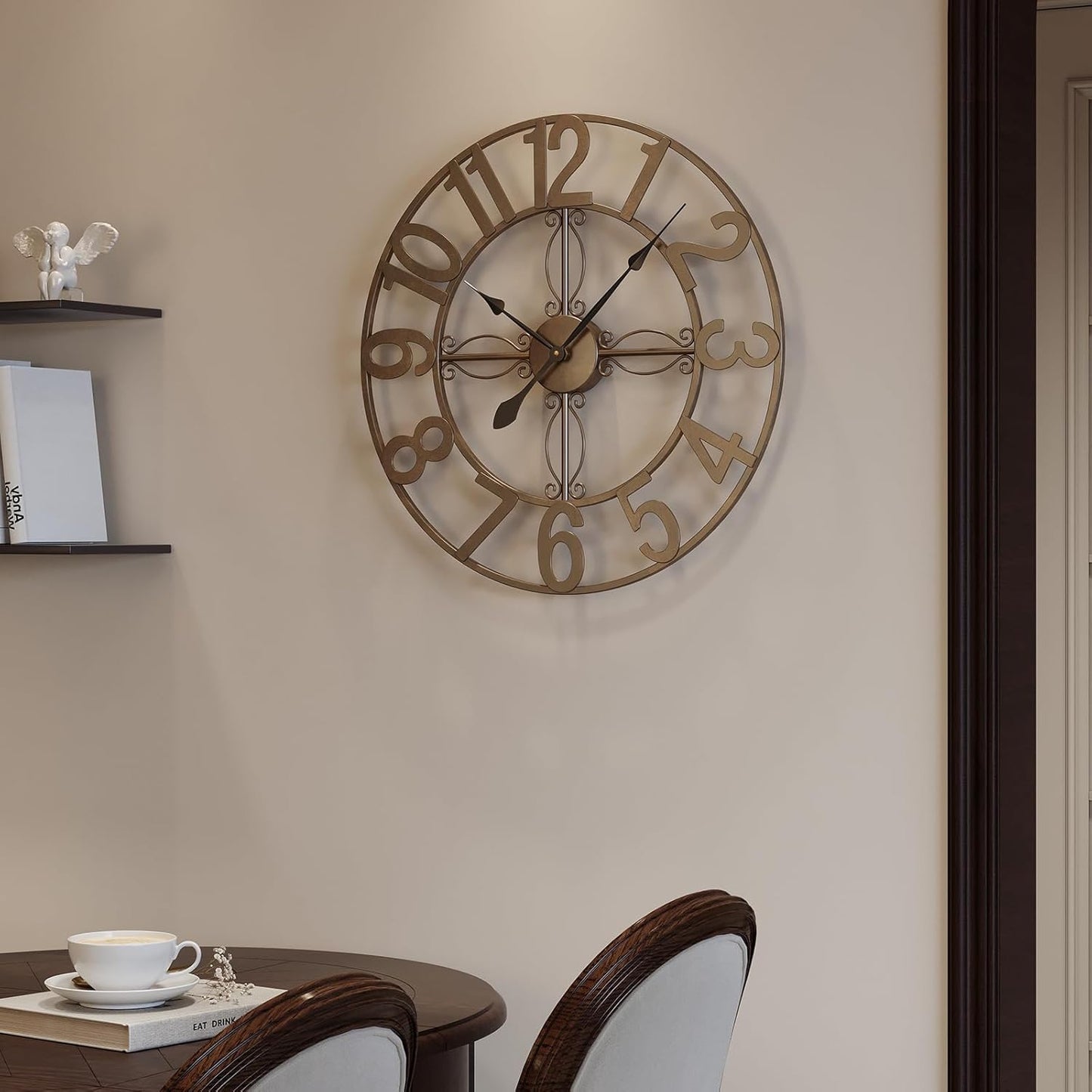 Cuspin 24 Inch Wall Clock Bronze Rustic Decorative, Large Metal Wall Clock | Battery operated, Silent non ticking