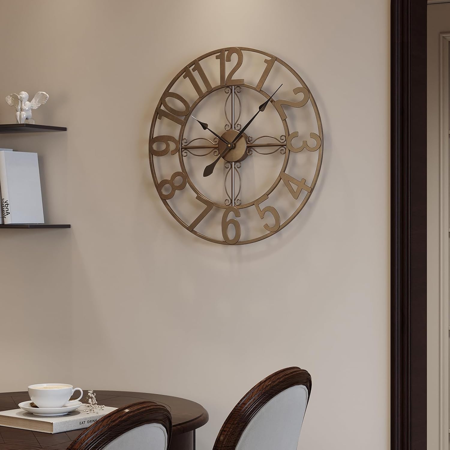 Cuspin 24 Inch Wall Clock Bronze Rustic Decorative, Large Metal Wall Clock | Battery operated, Silent non ticking