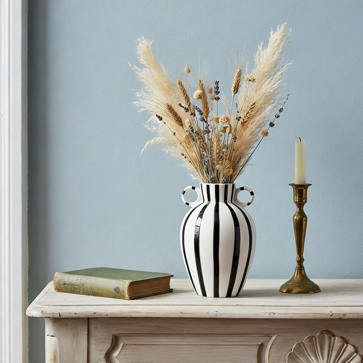 Ceramic Striped Flower Vase / Black