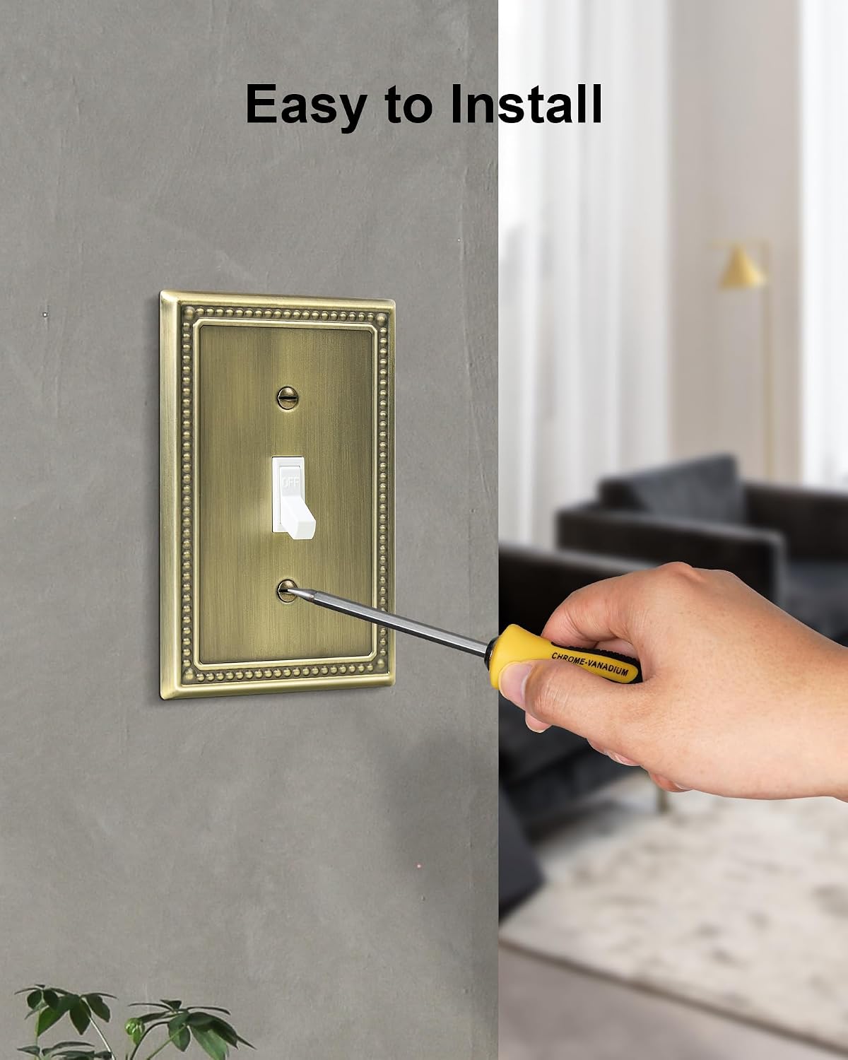 6-Pack Single Toggle Light Switch Cover Plate, Antique Brass | Pearls Beaded Decorative Switch Plate Covers, 1 Gang