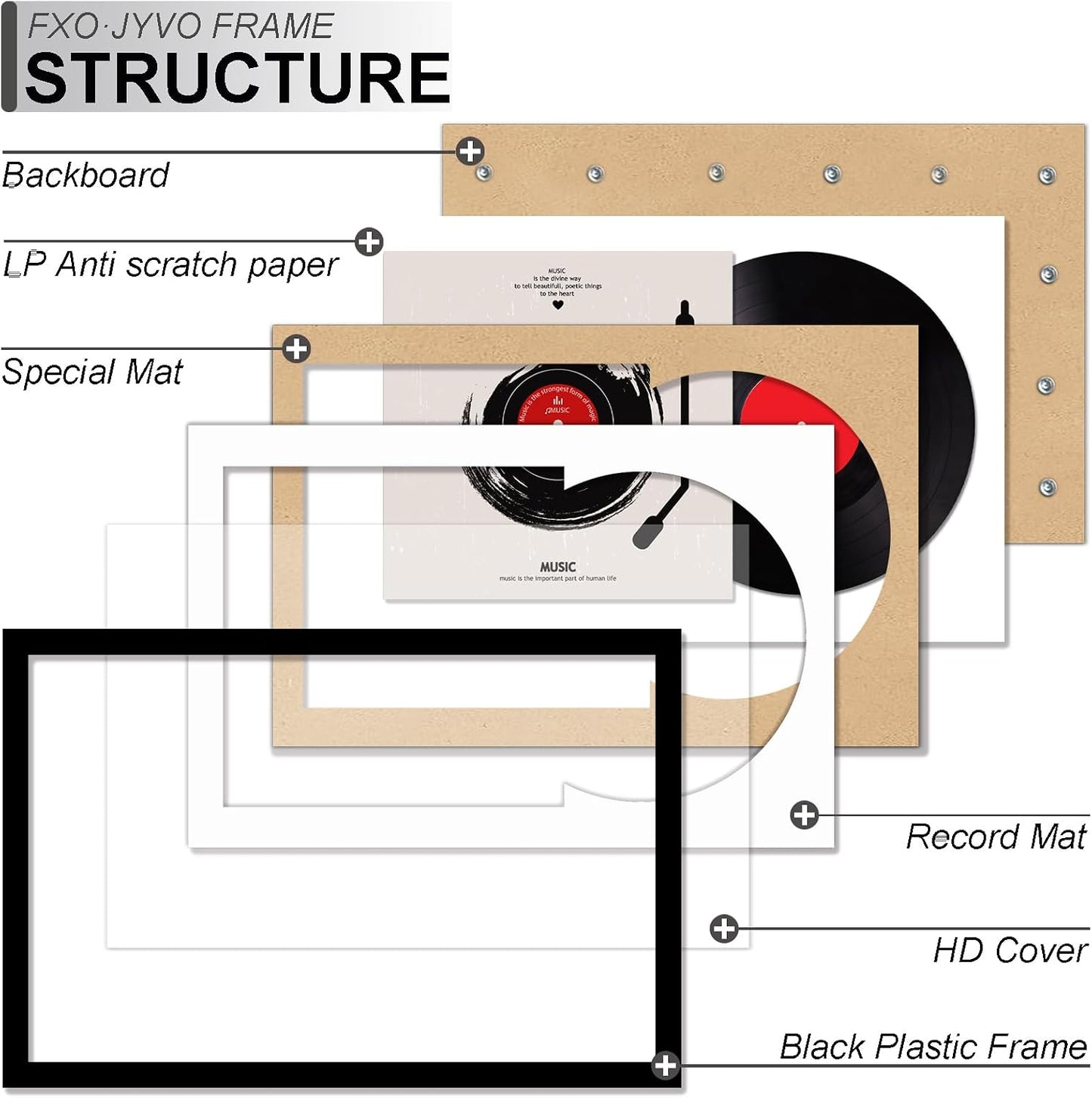 Vinyl Record Frame Display for 12 inch LP with 12.5x12.5 Album Cover | Black 16x24 Frame Light Weight with High-Clarity