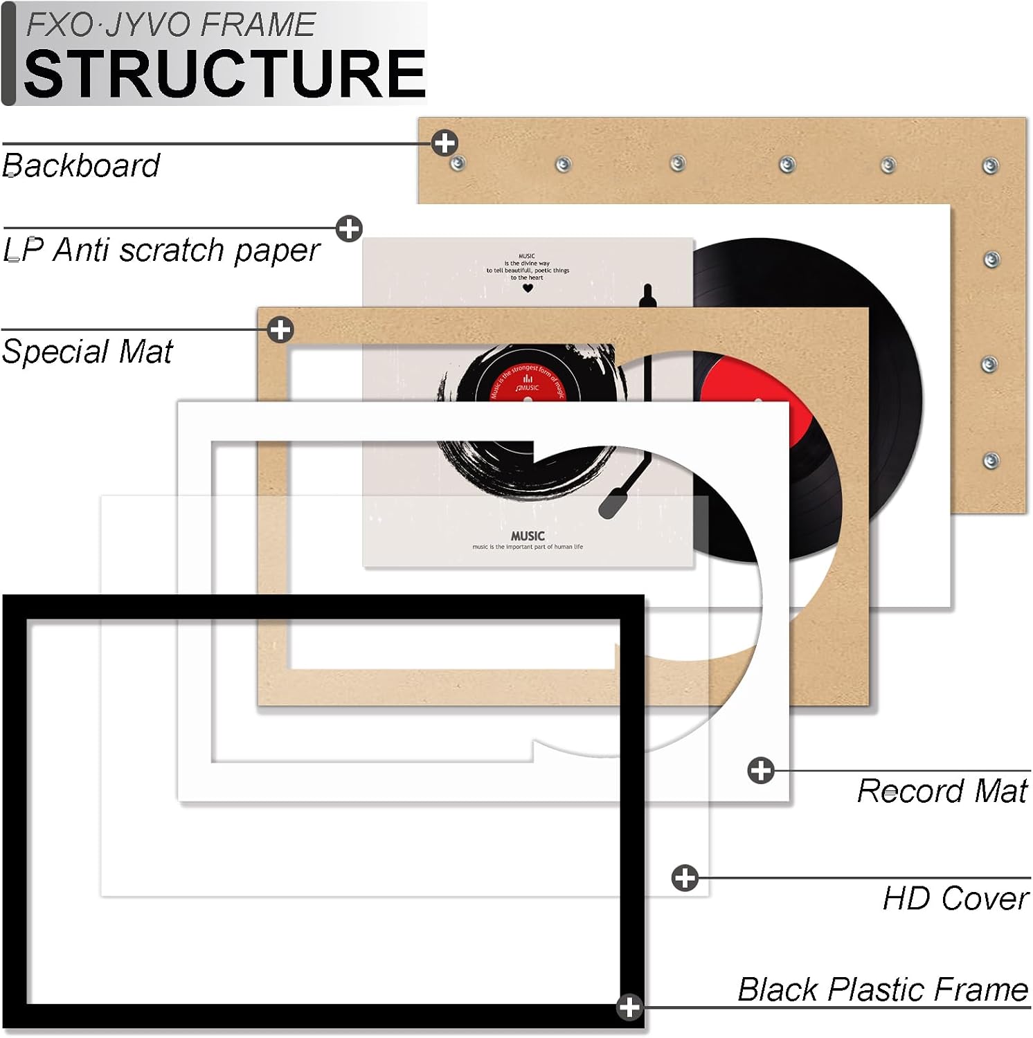 Vinyl Record Frame Display for 12 inch LP with 12.5x12.5 Album Cover | Black 16x24 Frame Light Weight with High-Clarity