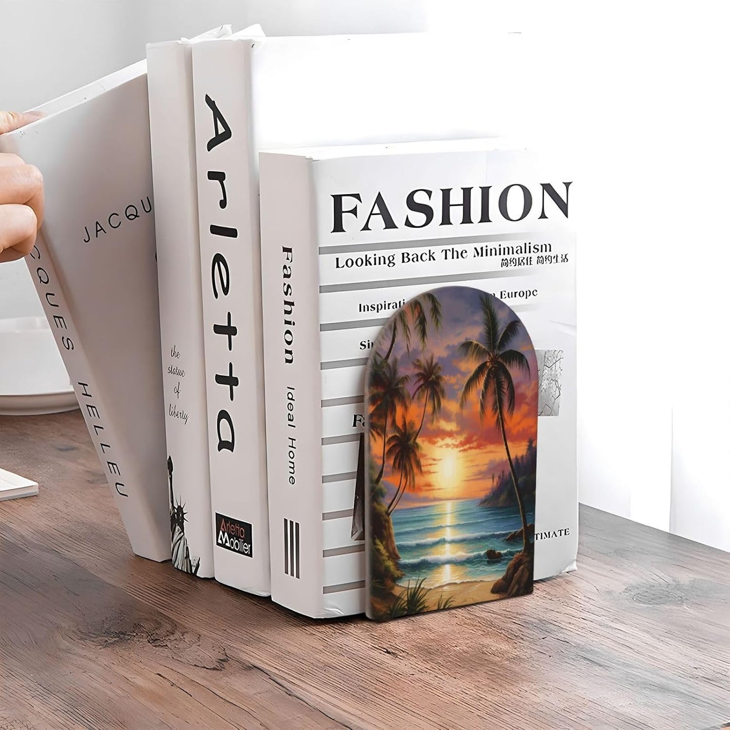 Decorative Bookends Wood Bookends / Beach Sunset Tropical Palm Tree / Set of 2