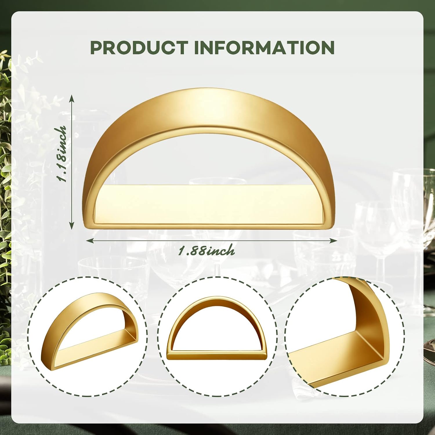 Chengu 100 Pcs Gold Napkin Rings Stainless Steel, Matte Gold Semicircle | Semicircle Holders for Dinner Party Wedding