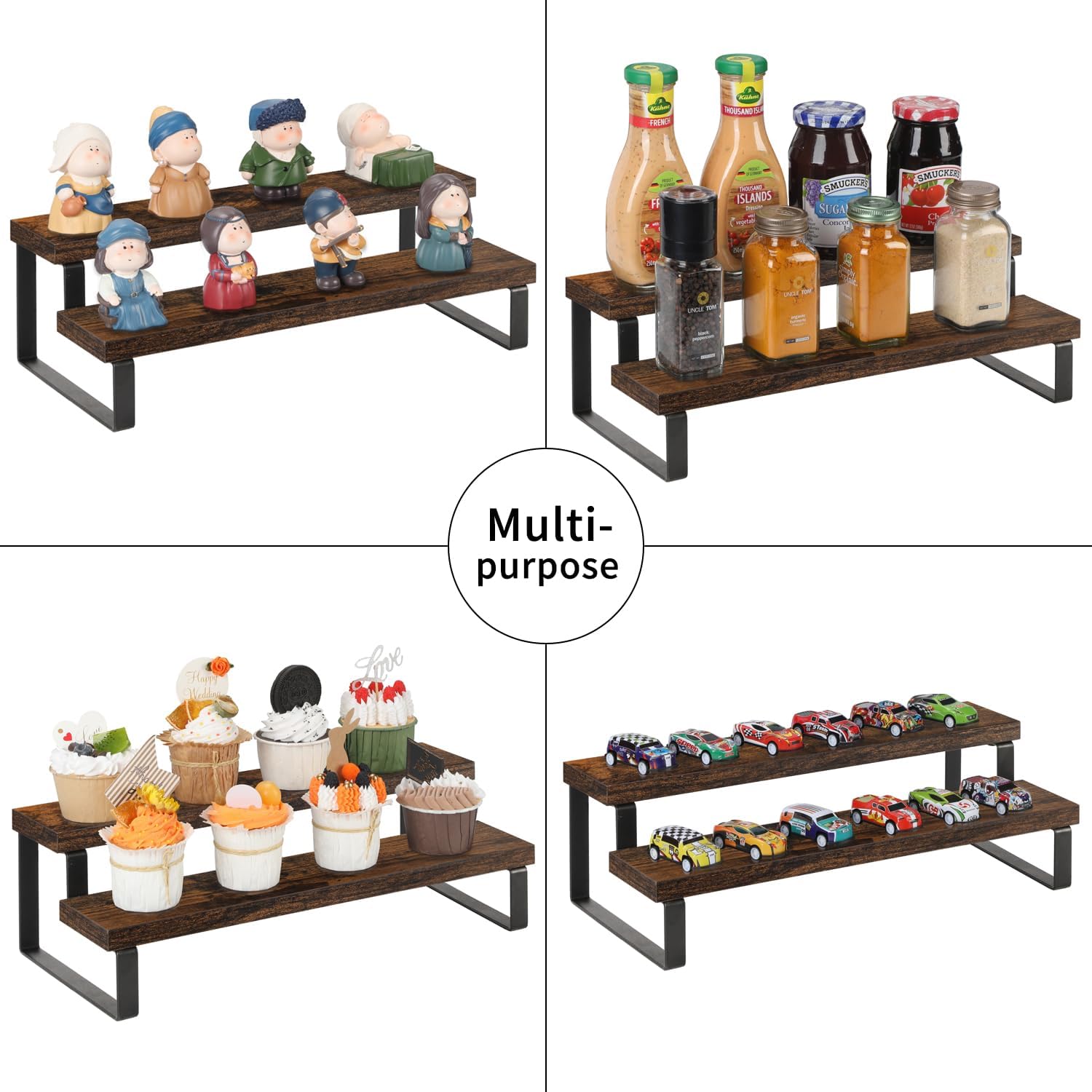Wooden Display Riser Stand / 2 Tier, ,brown / Set of 2