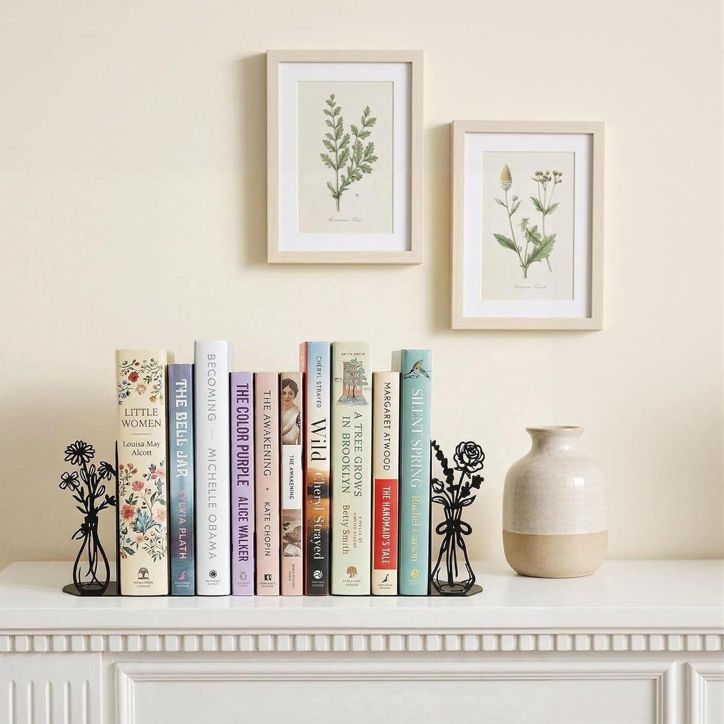 Flower Metal Bookends Decorative Book Ends / Black Flower