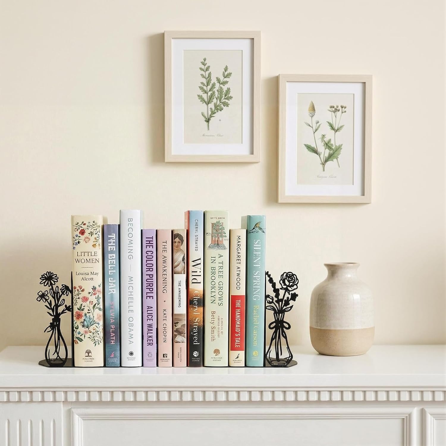 Flower Metal Bookends Decorative Book Ends / Black Flower