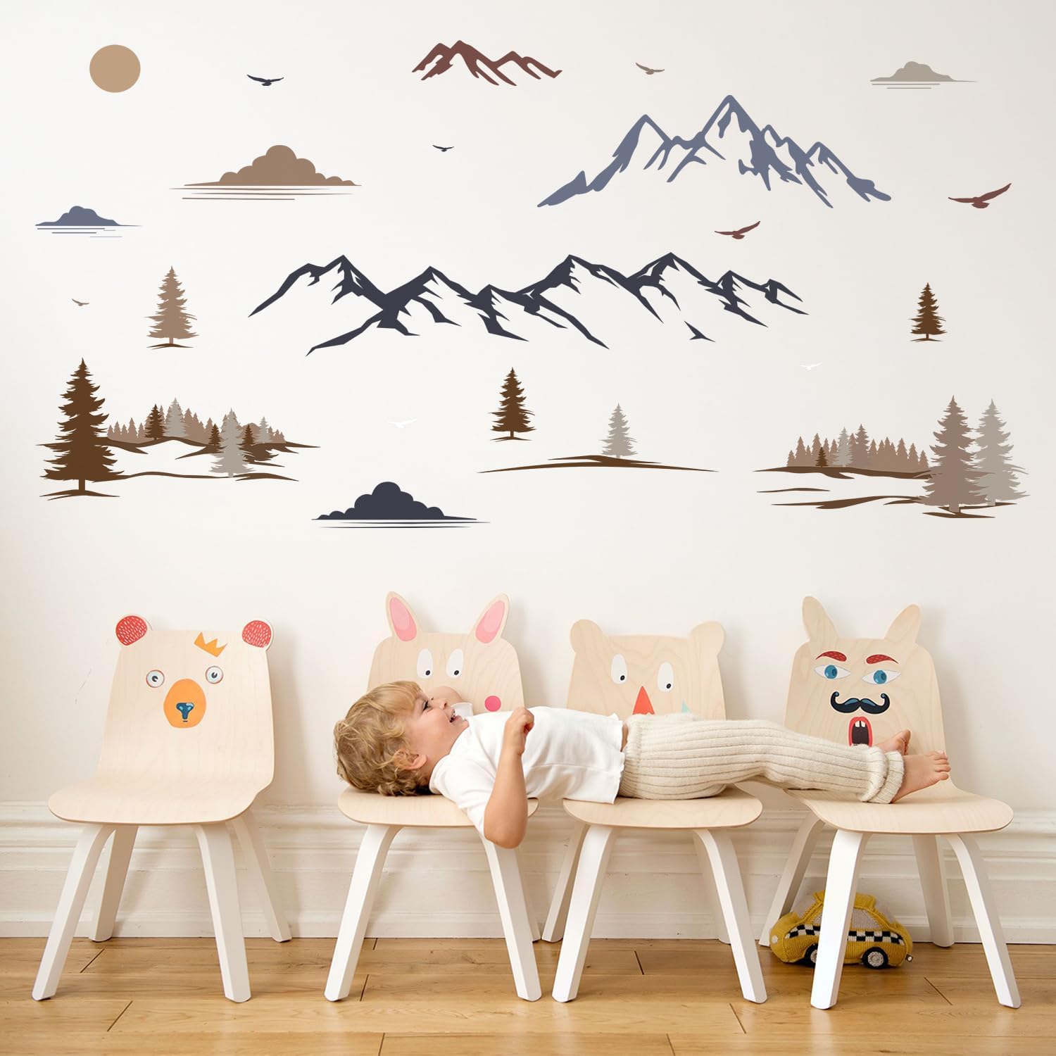Big Wall Decal Peel and Stick "Forest Nature Landscape Window Clings Ridge Pine / Mountain / 35 x 16