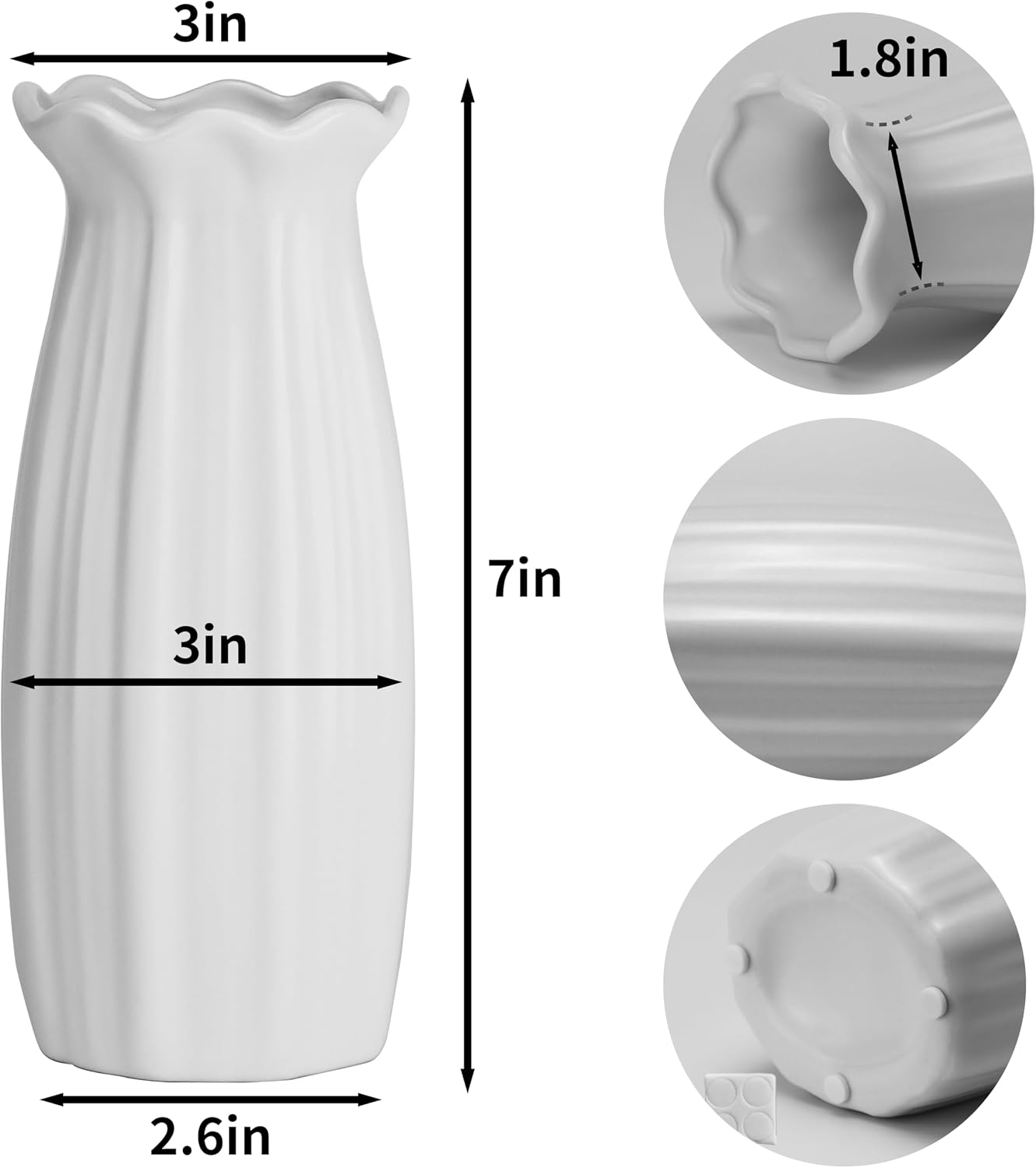 Ceramic Vase Small Vase Can be Used as Bedroom Study Living Room Dining / Hpby-03 / White / 7 Inch