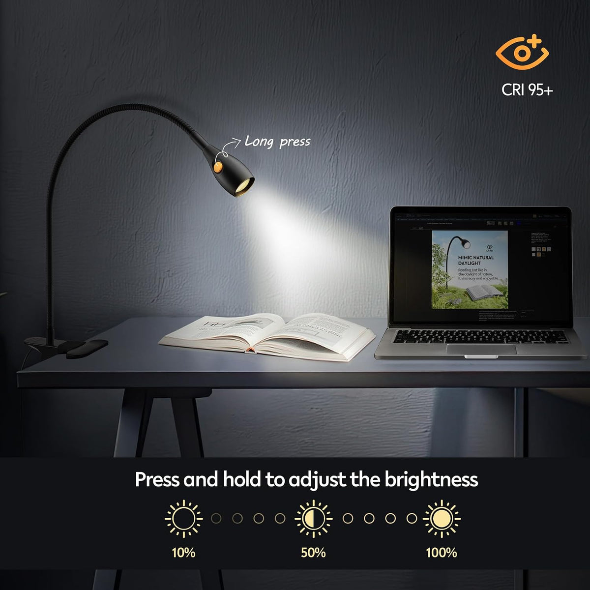 acegoo Minimalist Clip On Reading Light, Head Switch Headboard Book Lamp | With USB-C Adapter, Flexible Neck, Amber