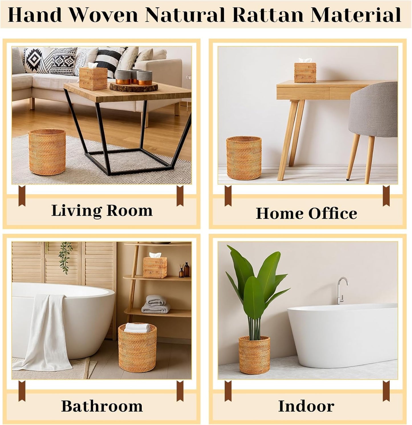 Rattan Hand Woven Basket Set Wicker Bathroom / Log Color / Set of 2