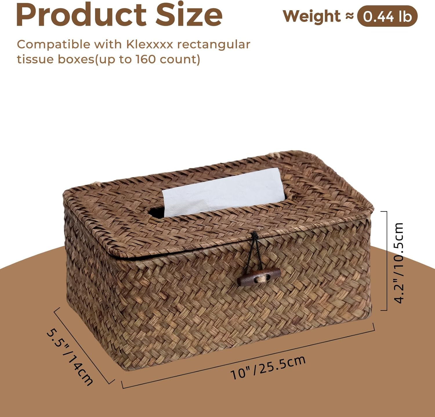 Rectangle Wicker Tissue Box Cover / Brown / Standard Box