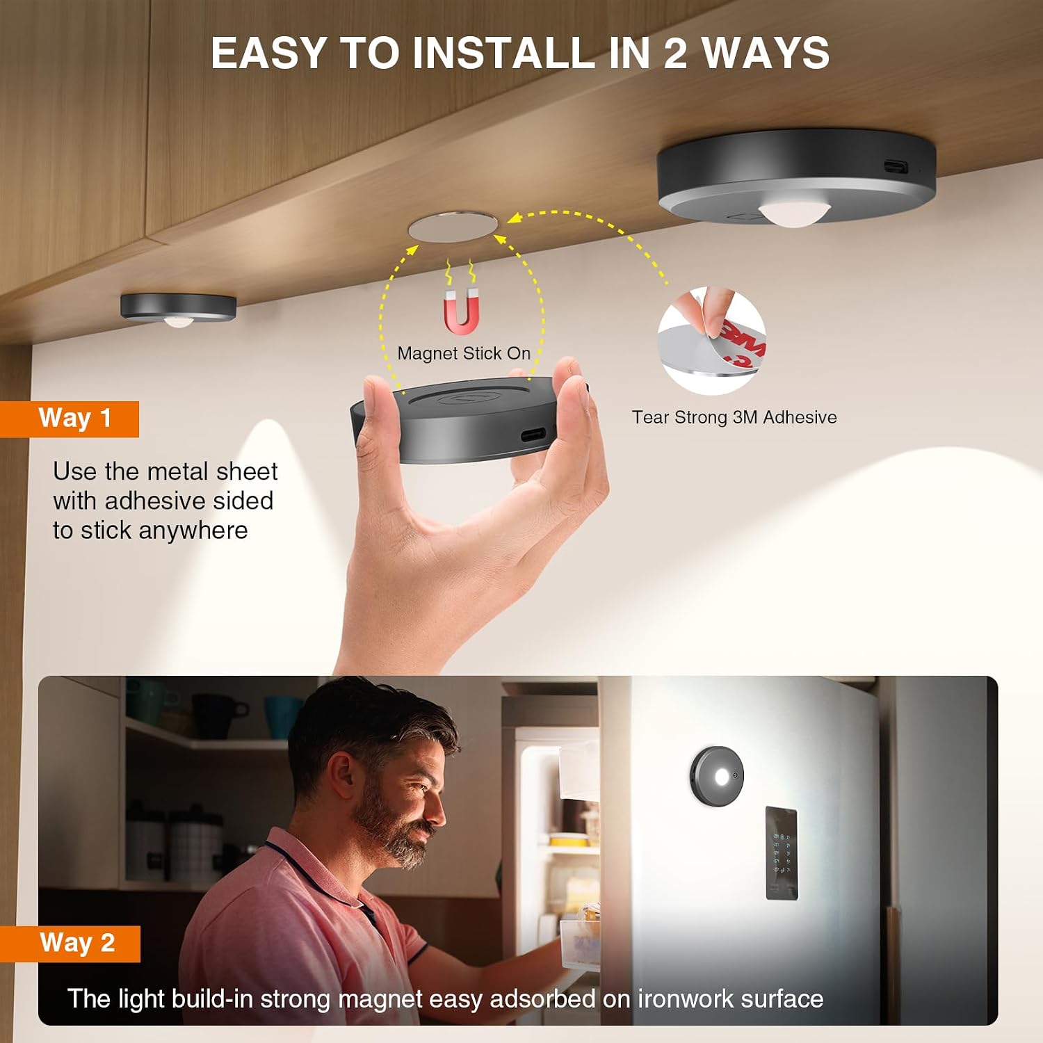 Puck Lights with Remote Control Rechargeable,Wireless Under Cabinet Lighting,2000mAh Battery Operated Tap Push Touch