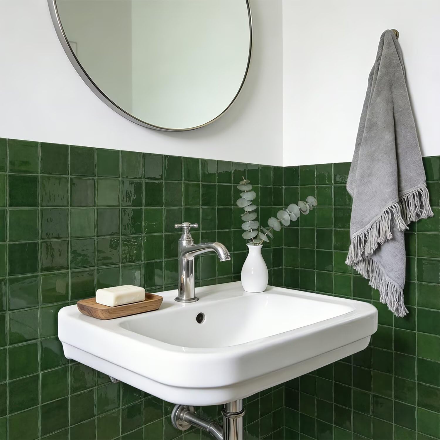 Self-Adhesive 3D Square Wall Tile Stickers / Green / 6 x 6 / Set of 10