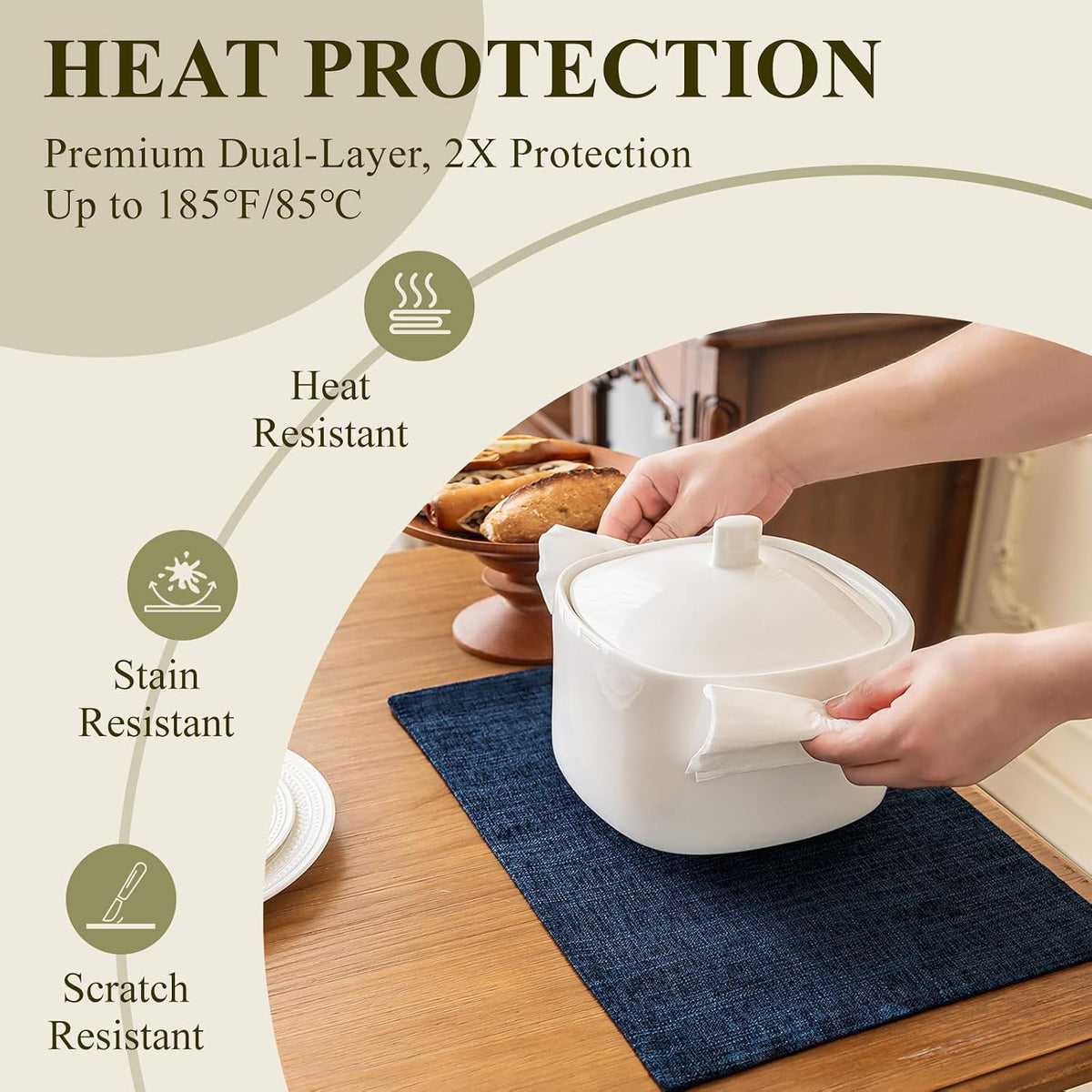 KXN Placemats Set of 8, Dual-Layer Thickened Faux Linen Table Mats, Heat Resistant & Wrinkle-Free, Machine Washable