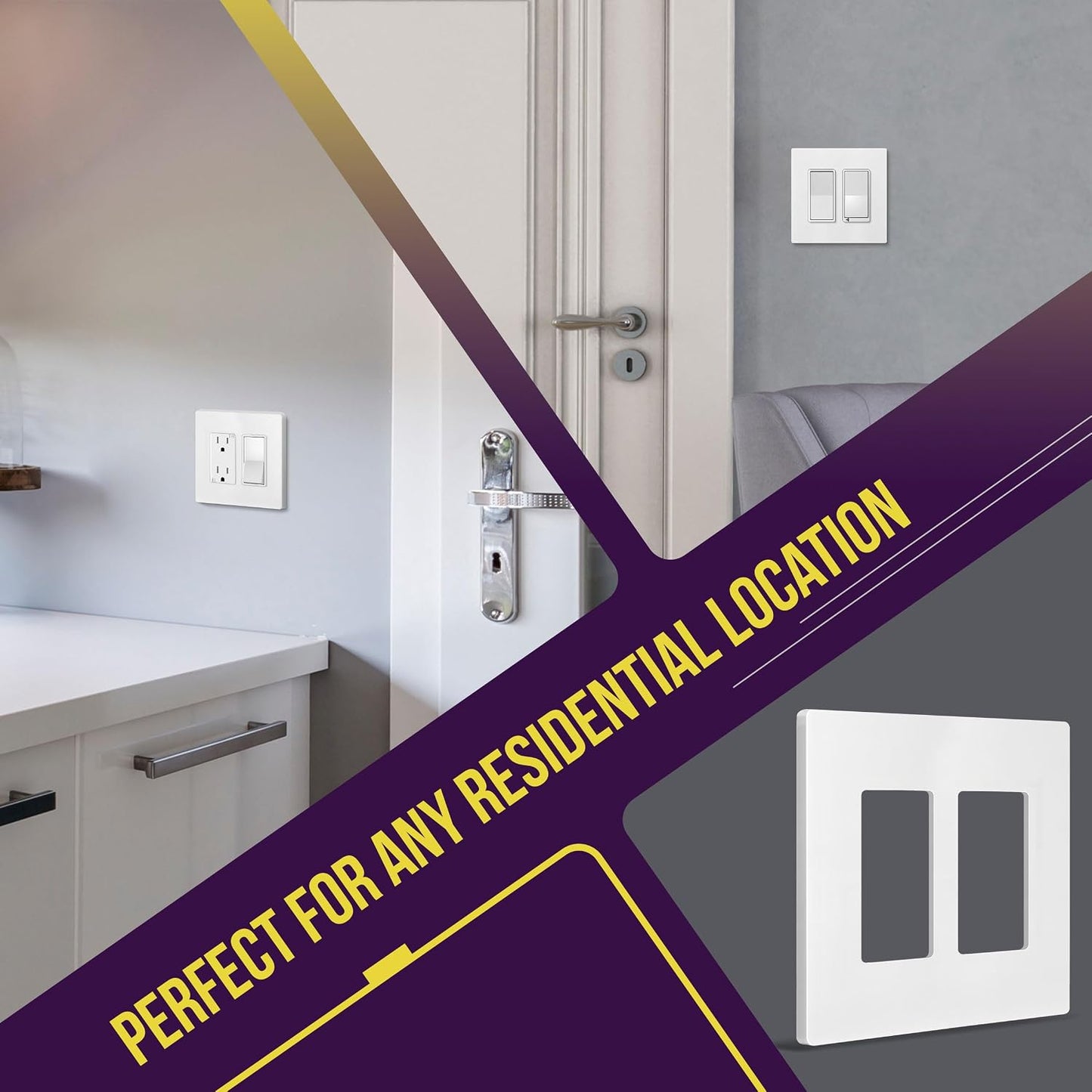 ENERLITES 2-Gang White Mid-Size Screwless Decorator Wall Plate, 10 Pack | Size 4.88" x 4.92", Plate cover Fits light