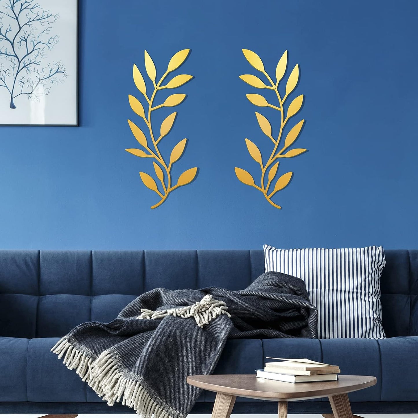 Metal Tree Leaf Wall Decor Vine Olive Branch Leaf Wall Art Living Room / Gold / Set of 2