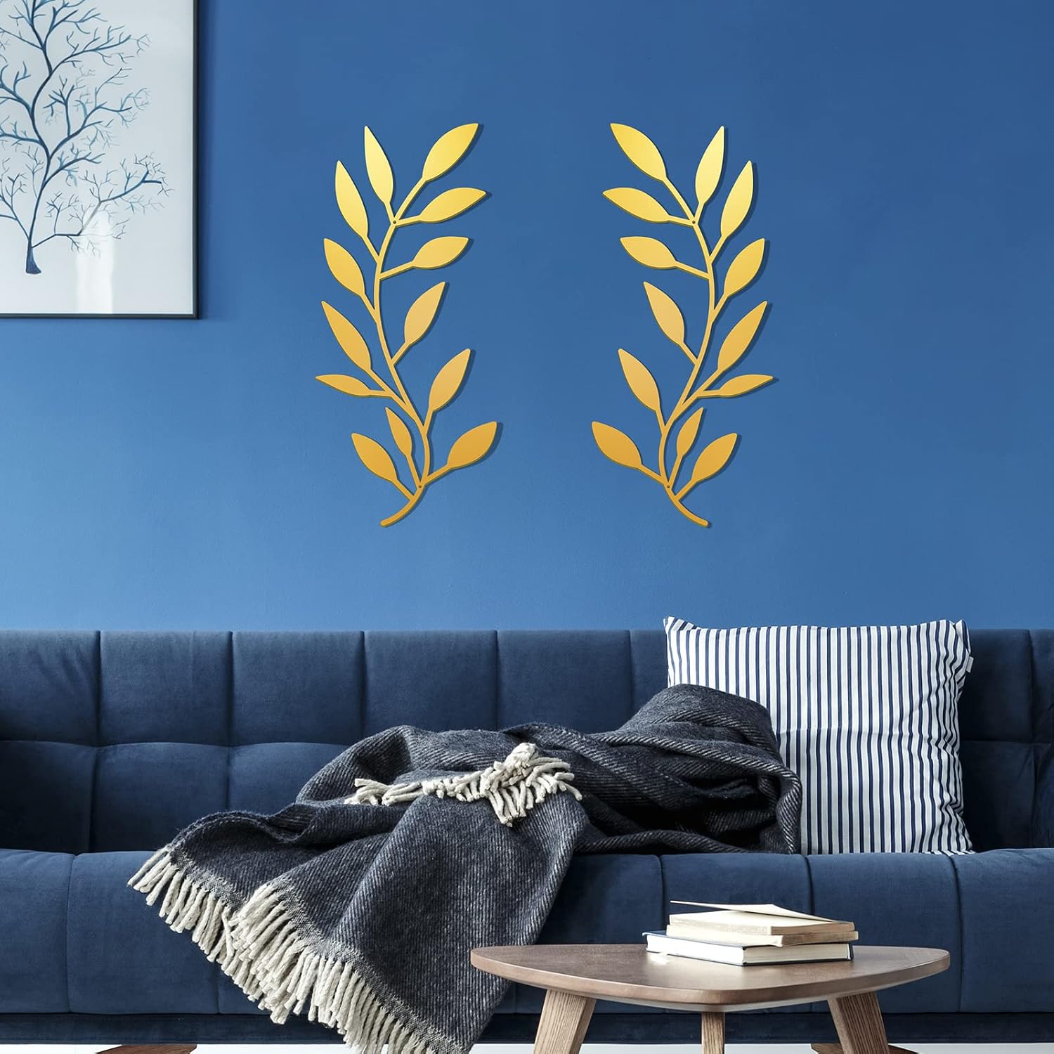 Metal Tree Leaf Wall Decor Vine Olive Branch Leaf Wall Art Living Room / Gold / Set of 2