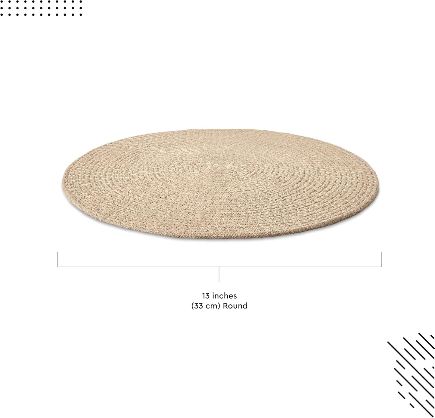 Encasa XO Placemats, Round Cotton Dining Table Mats 13" | Beige, Handcrafted Ribbed Texture | Heat Resistant Trivets