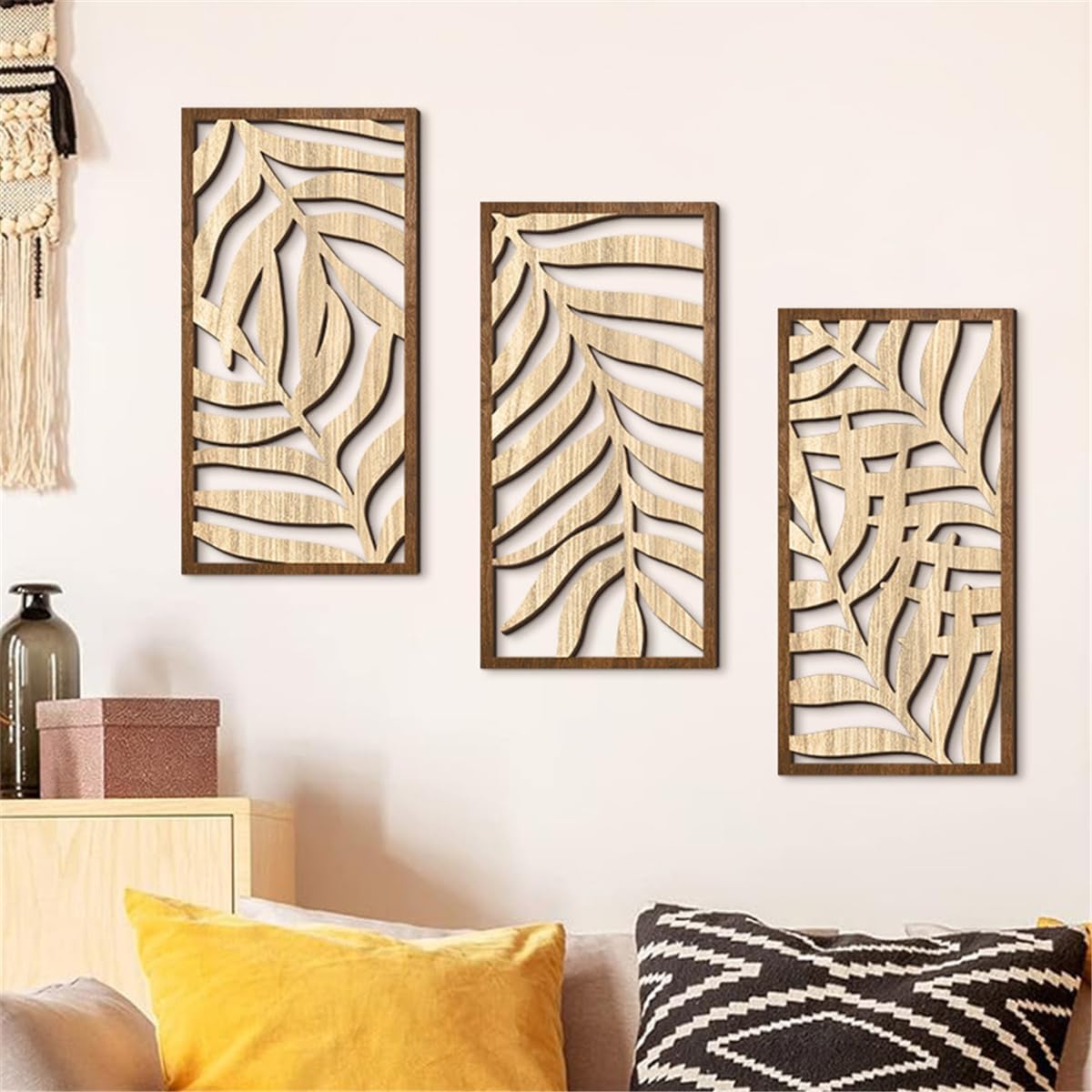 Tropical Leaf Wood Wall Art Decor / C / Set of 3