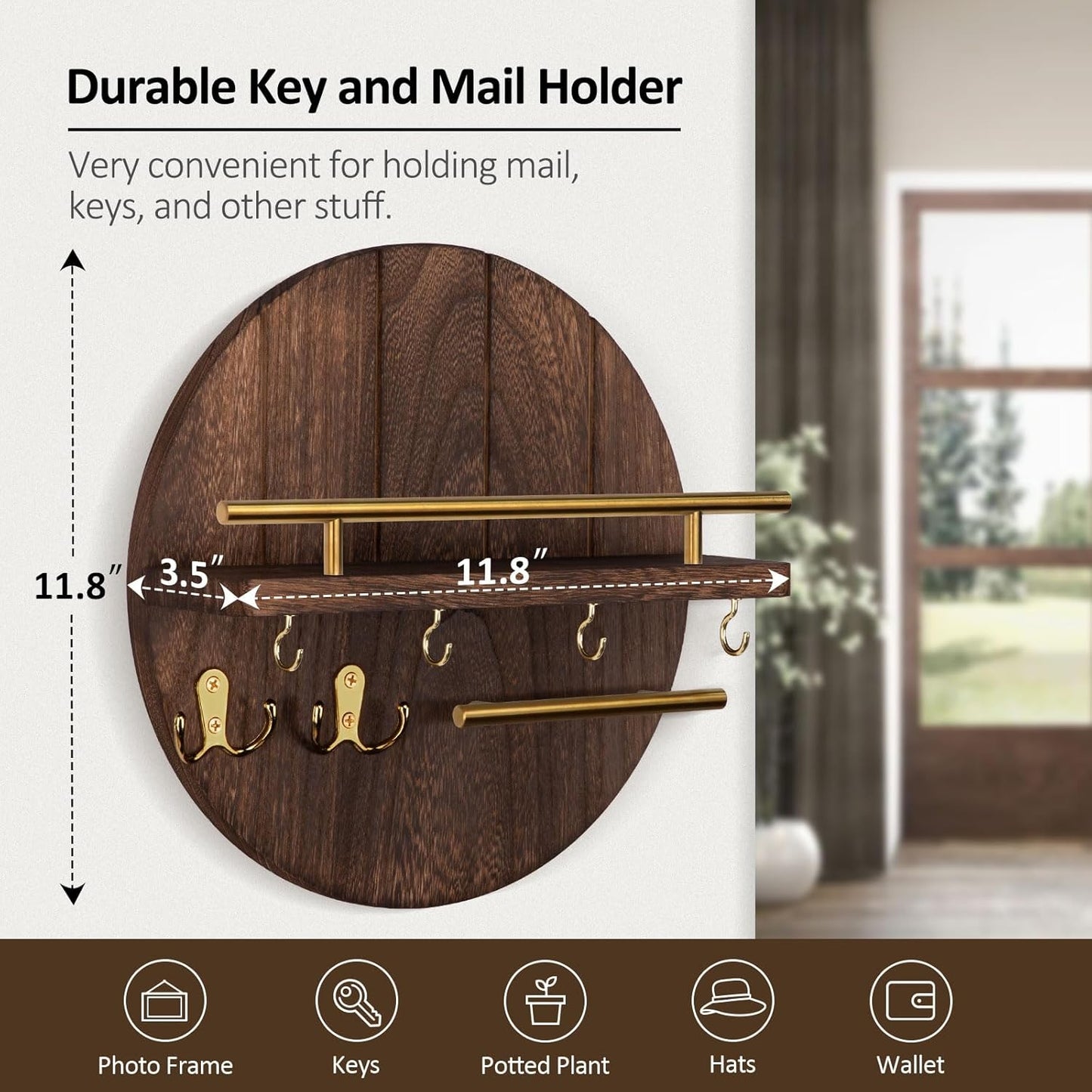 Rustic Mail Organizer / Brown&gold / 11.8 Inch