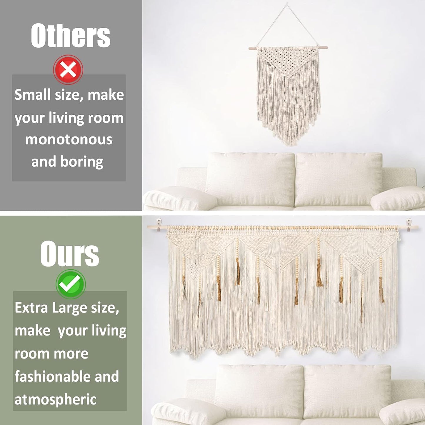 Extra Large Macrame Wall Hanging " Boho Tapestry Woven Decor / Beige / 70.8"L x 39"W / 70.8 x 39