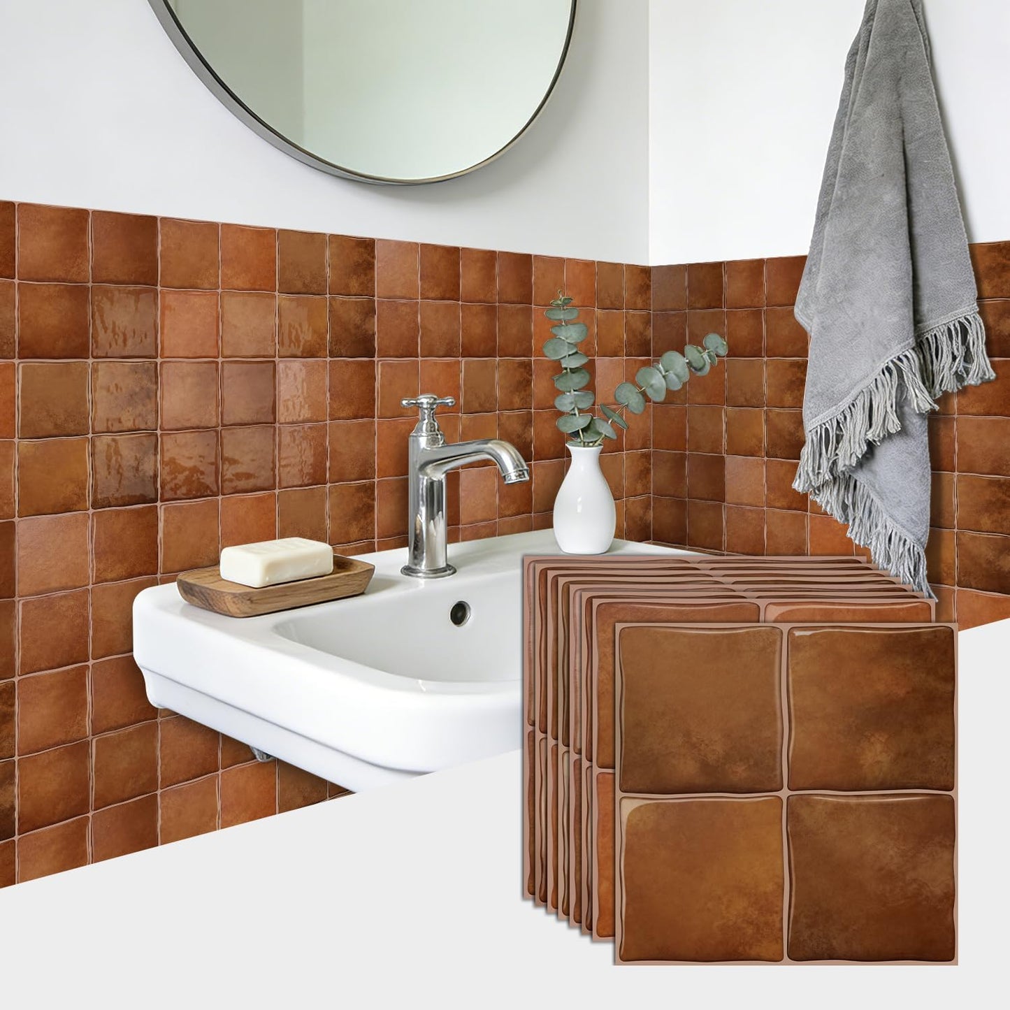 Peel and Stick Backsplash Wall Tiles / Brown / 6 x 6 / Set of 20