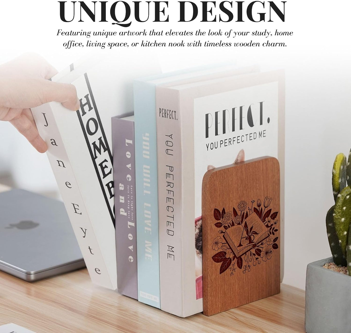 Wood Bookends / Heavy Duty Iron & Ebony Wood Book Ends / A