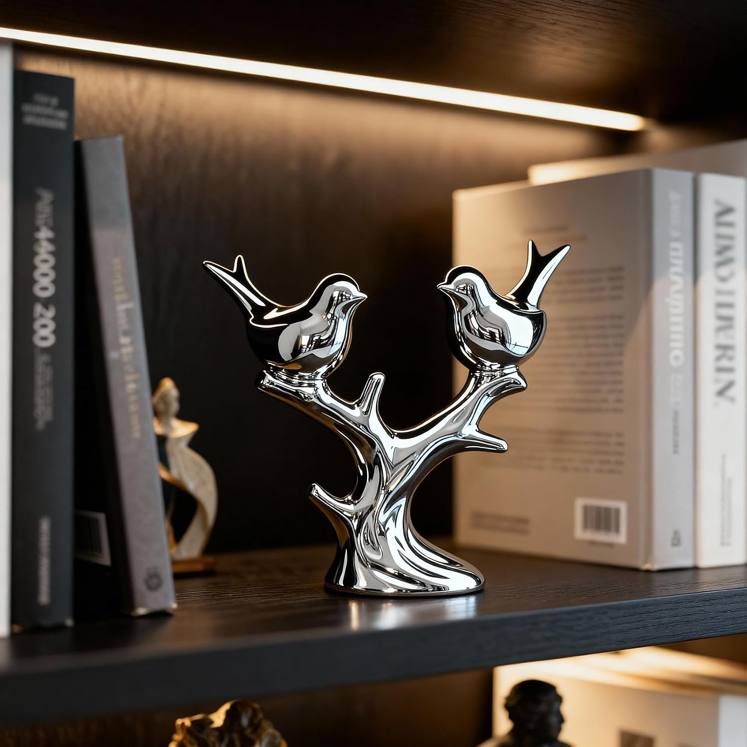 Ceramic Bird Statue / Silver
