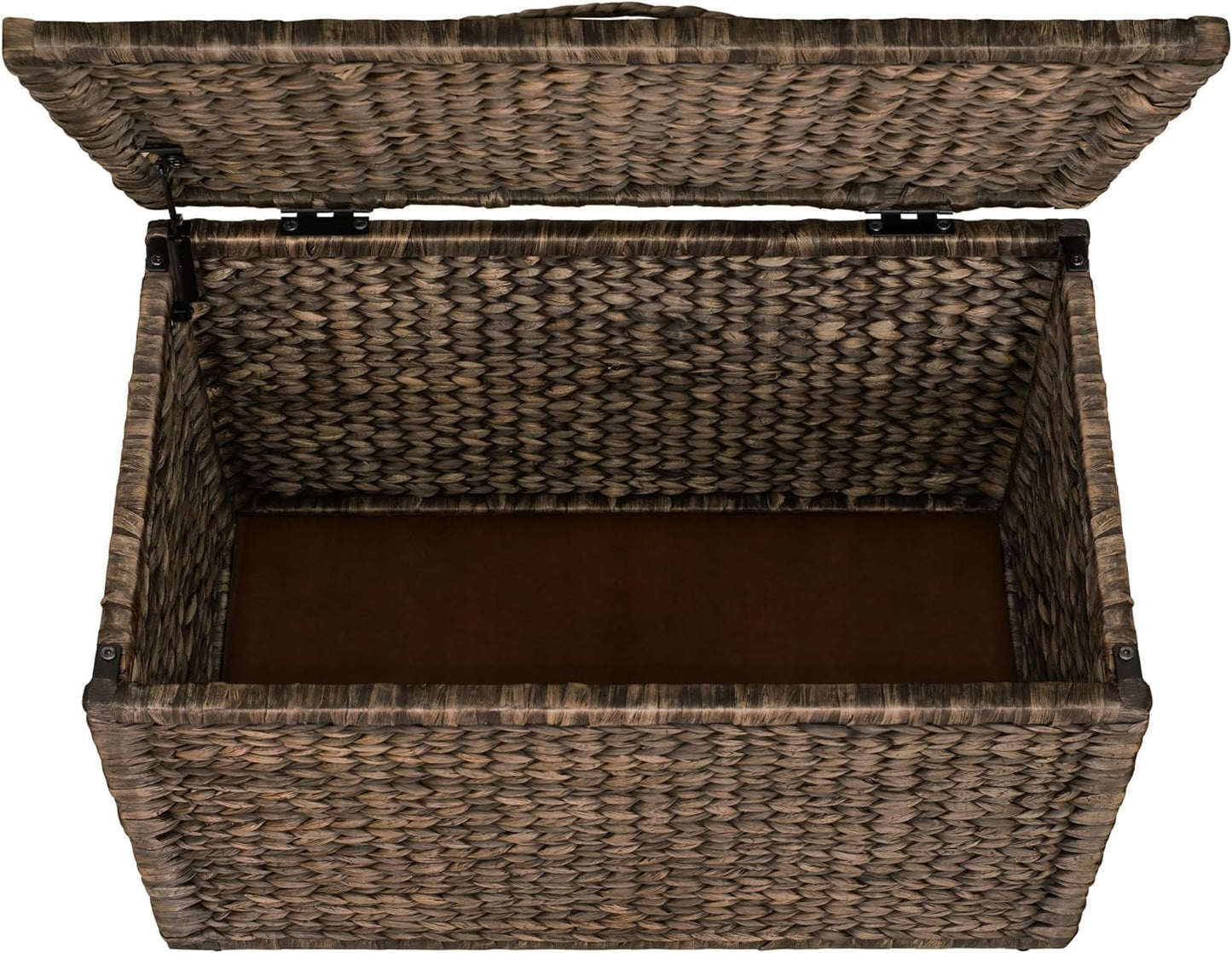 Metal Frame / Heavy-duty Water Hyacinth Wicker Storage Trunk / Brown Wash / 30 x 17.5