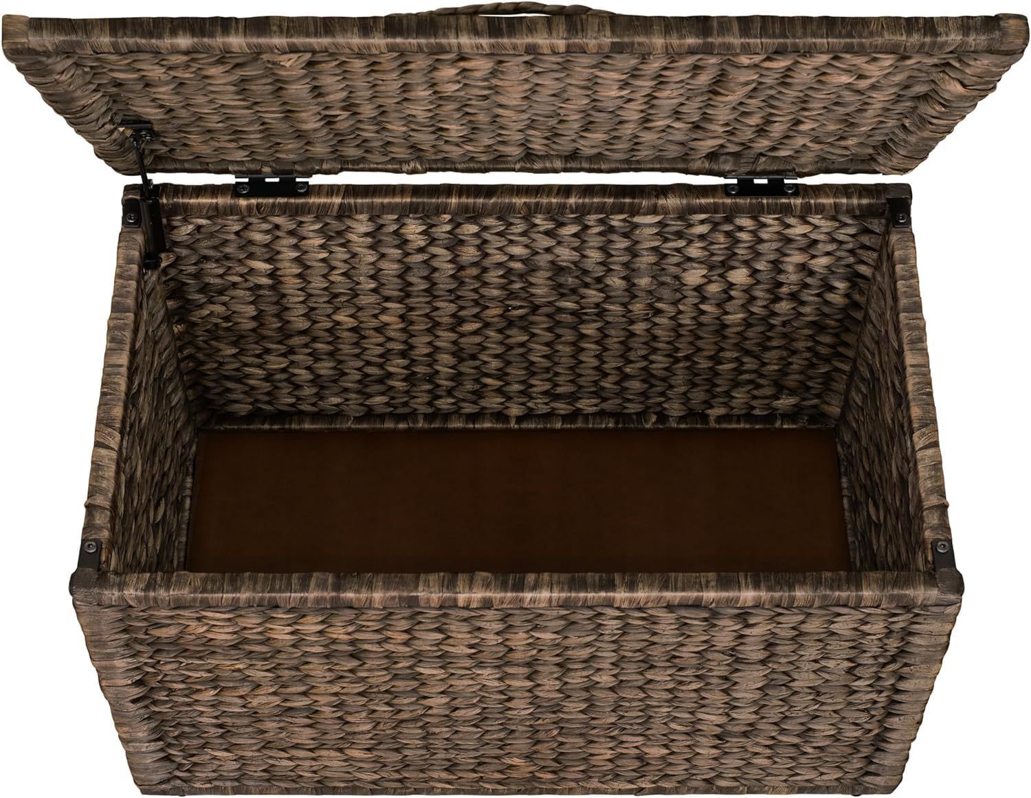 Metal Frame / Heavy-duty Water Hyacinth Wicker Storage Trunk / Brown Wash / 30 x 17.5